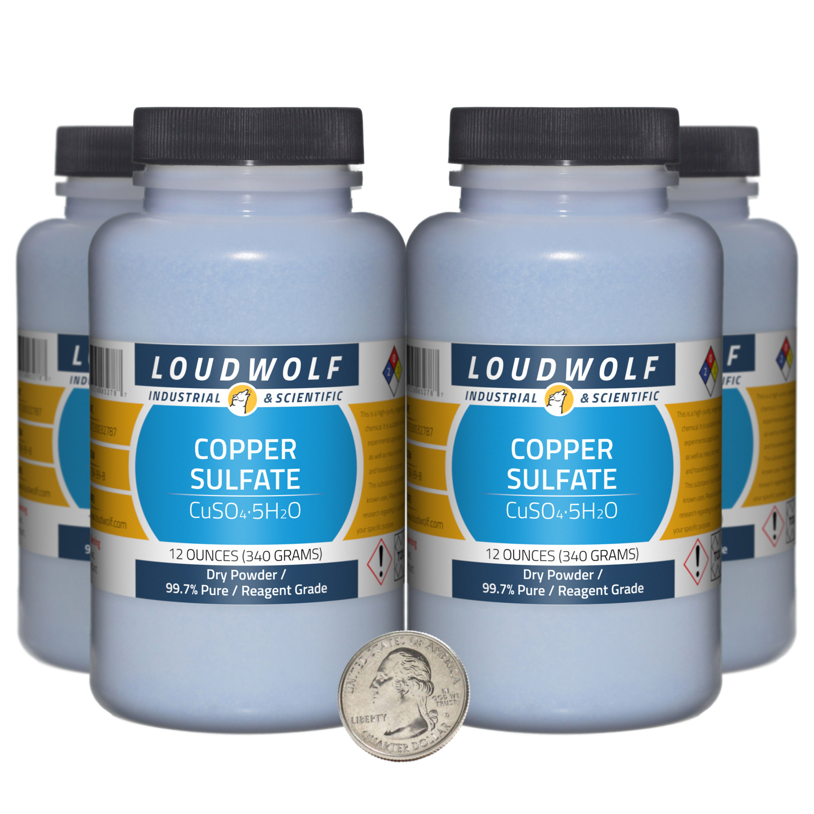 Copper Sulfate / 3 Pounds / 4 Bottles / 99.7% Pure Reagent Grade / Dry Powder
