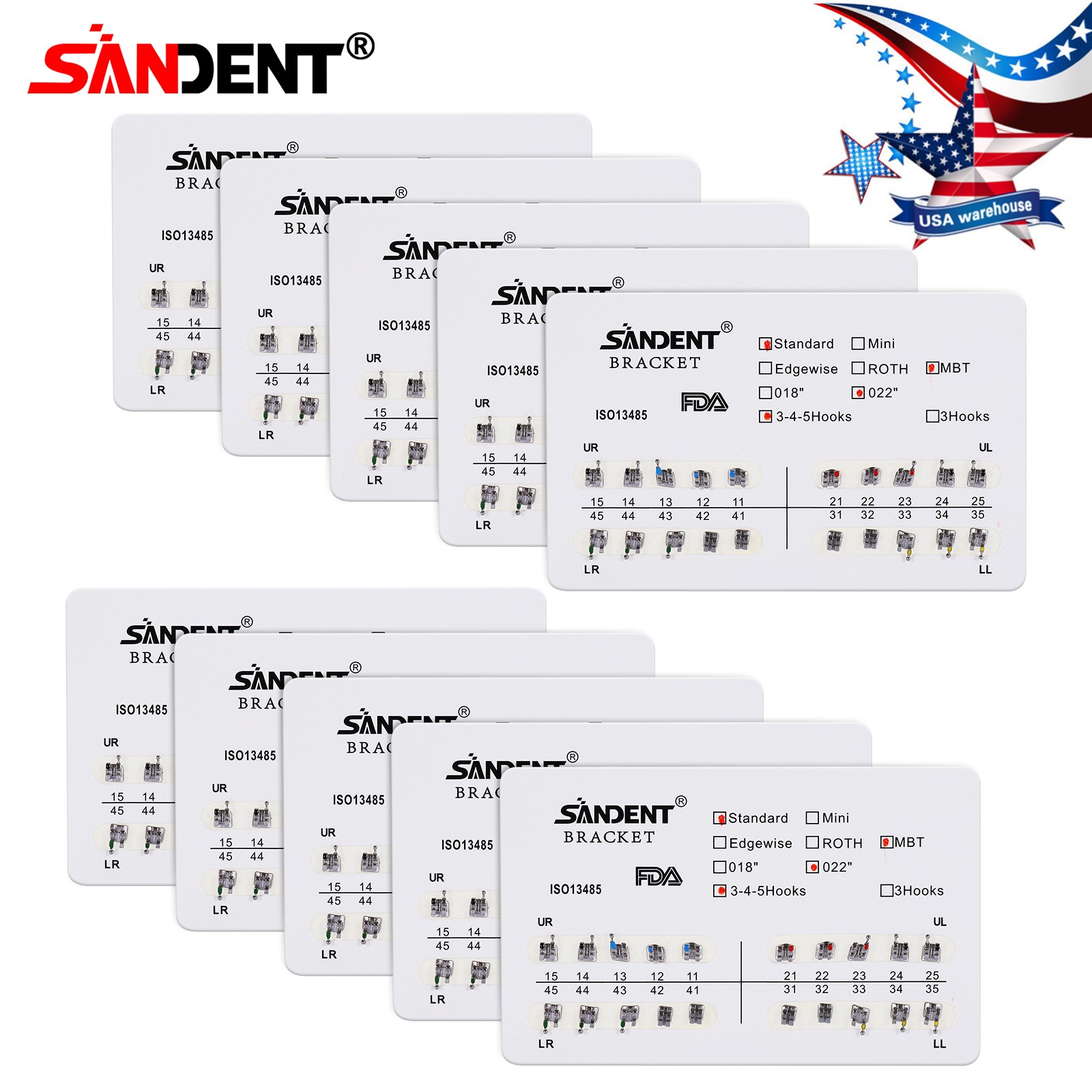 Dental Orthodontics Brackets Brace Standard MBT.022 Hooks 3-4-5 20pcs/pack DL