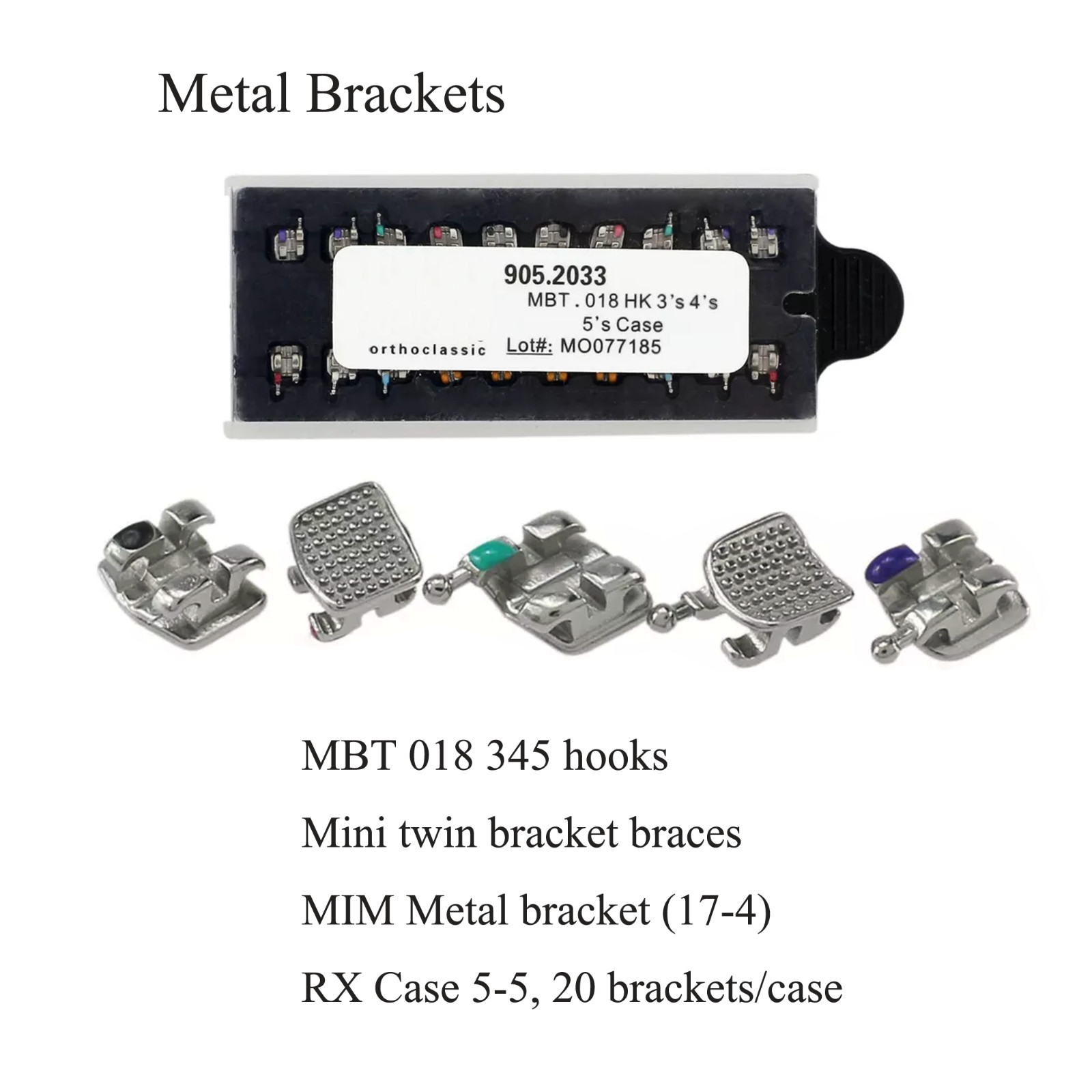 Dental Orthodontic Metal Brackets MIM Mini Braces Roth MBT 022 018 345 Hooks 5-5