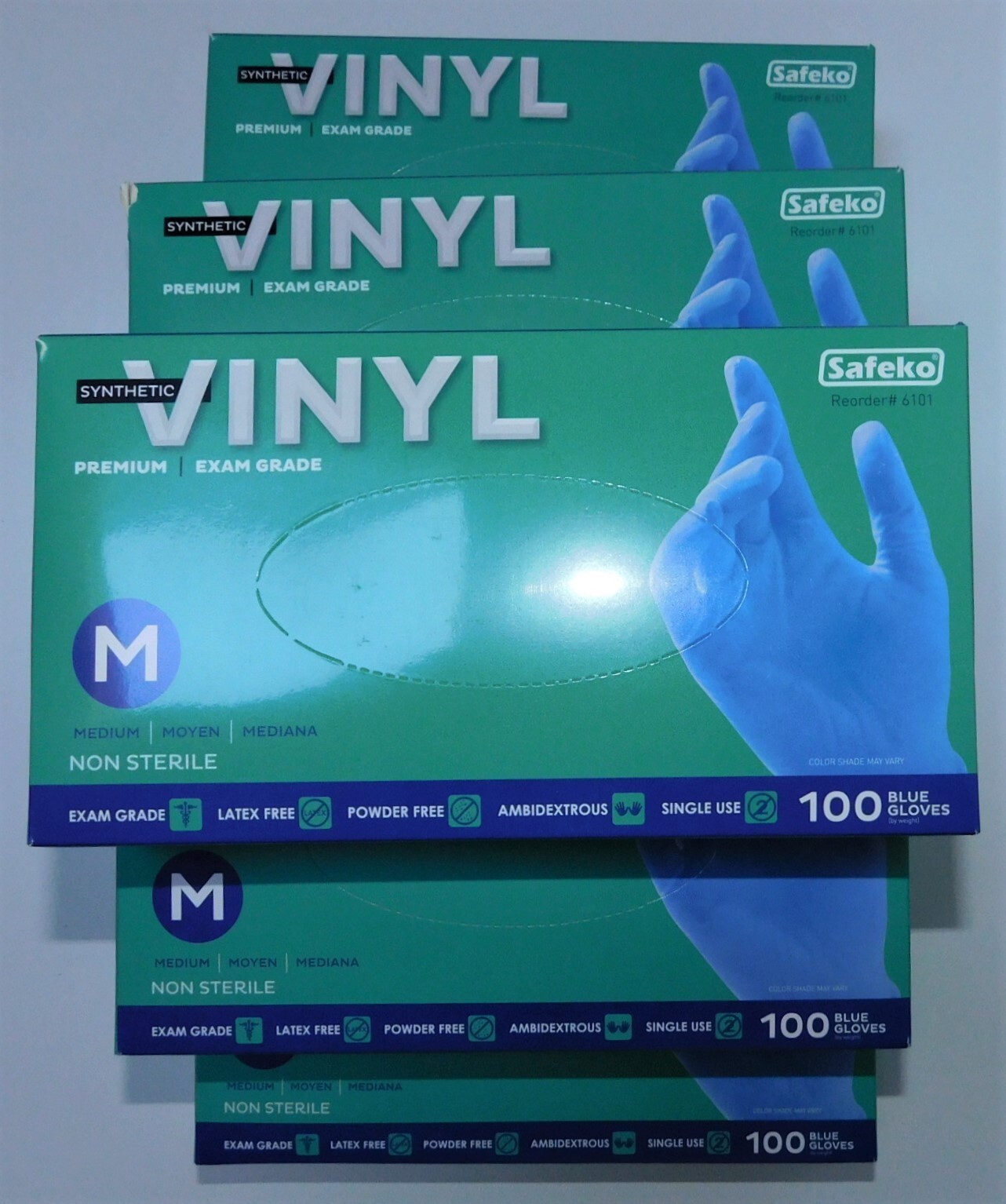 600 SAFEKO General Use Disposable Blue Vinyl Gloves Medium Powder Latex Free