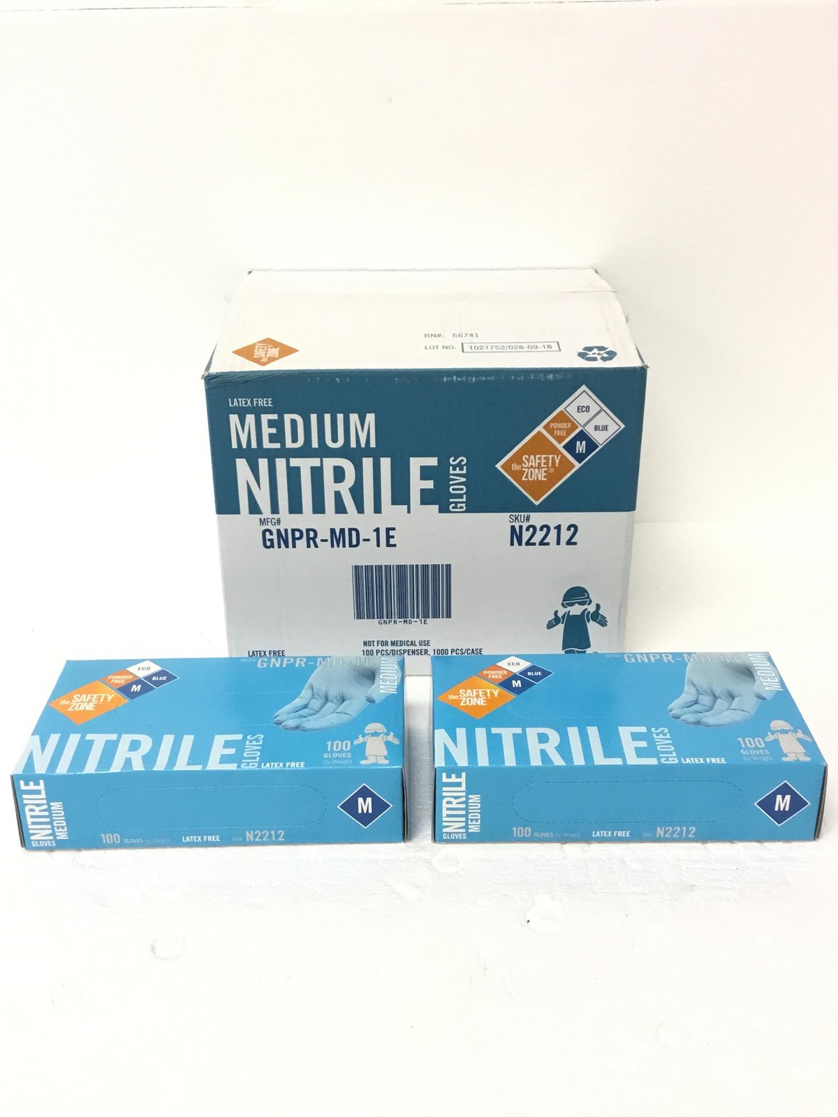 Safety Zone N2212 Nitrile Gloves M Blue Latex-Free 1000ct 10×100 – New