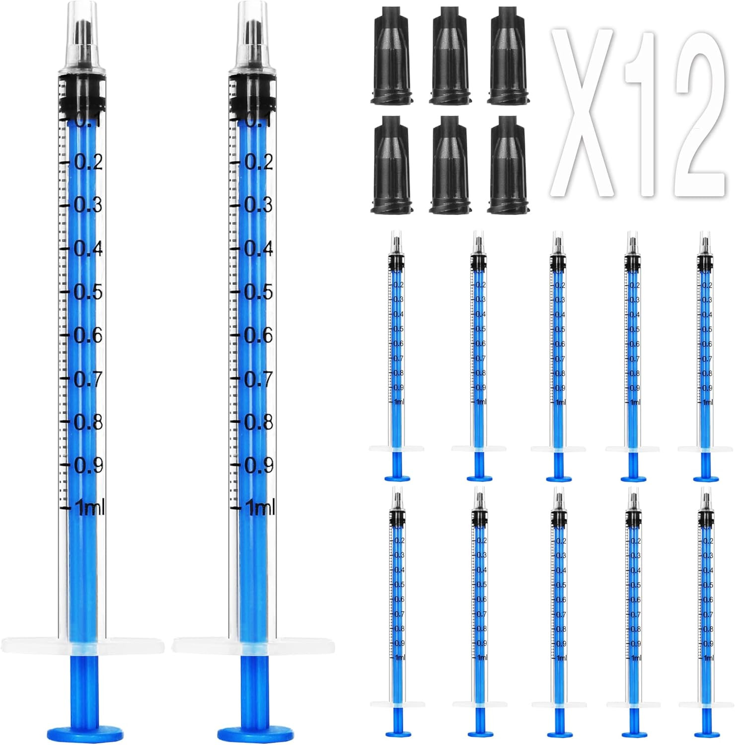1ML Syringe without Needle, Plastic Syringes Sterile with Cap( 12 Pack 1cc /ml )