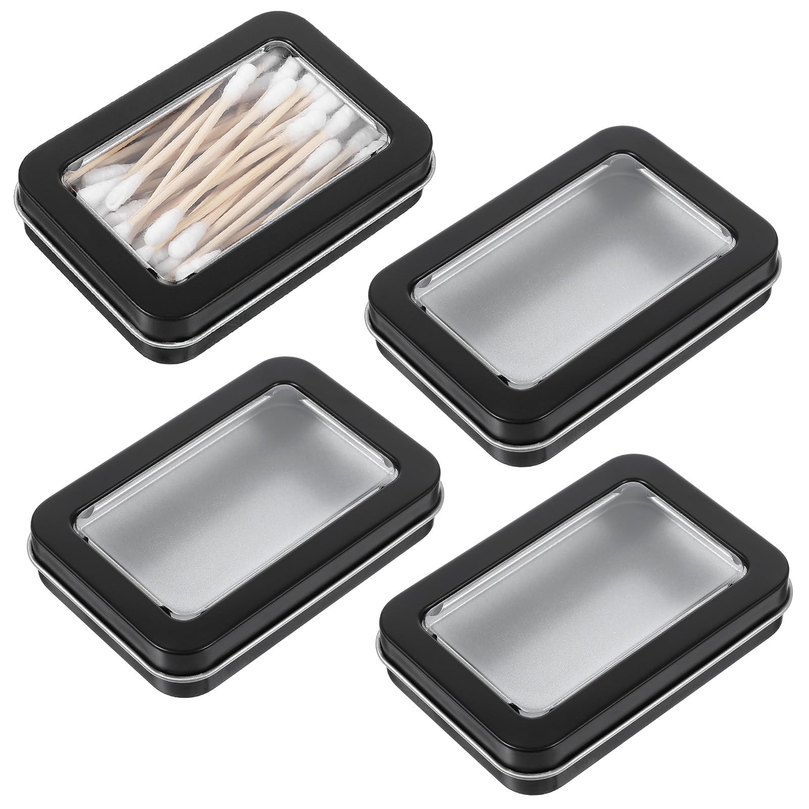 KFHENSOMR 4 Pcs Travel Cotton Swab Holder, Portable Floss Pick Balck