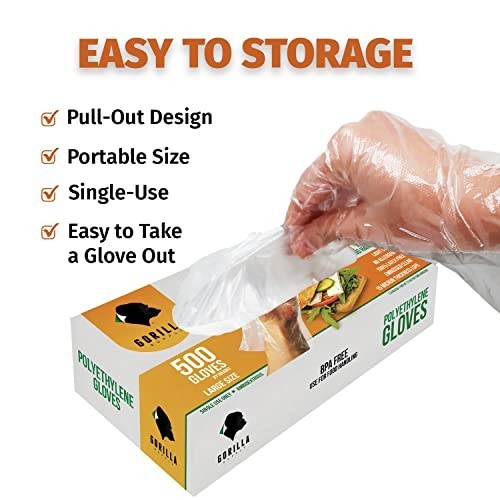1000 Count Large Disposable Gloves – BPA Free Poly PE LDPE Plastic for Food Prep