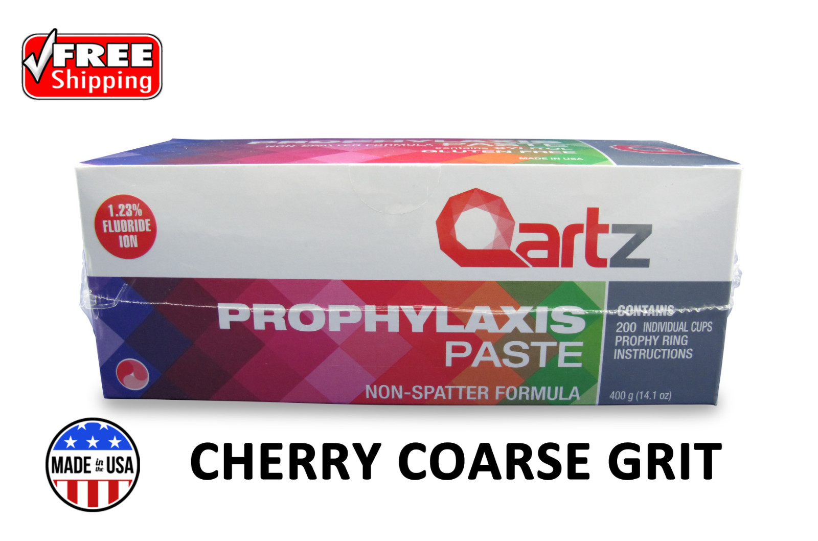 QARTZ PROPHY PASTE CUPS CHERRY COARSE 200/BOX DENTAL NON SPLATTER W/FLOURIDE