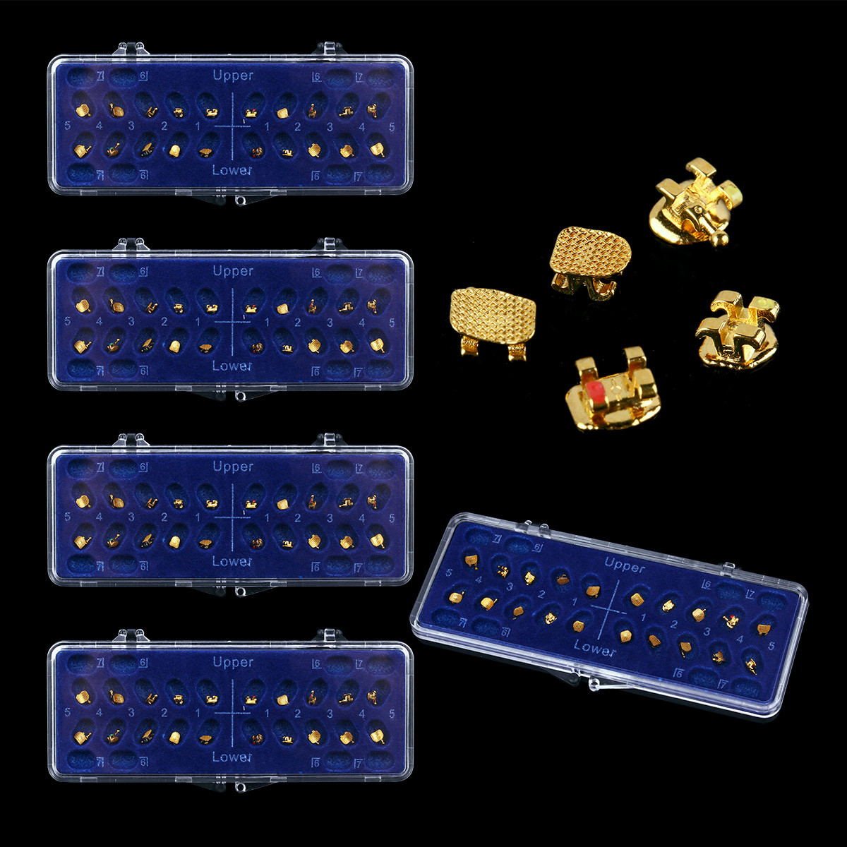 5 Packs Dental Bracket Braces 24K Gold Plated Orthodontics MN 022 MBT 3.4.5 Hook