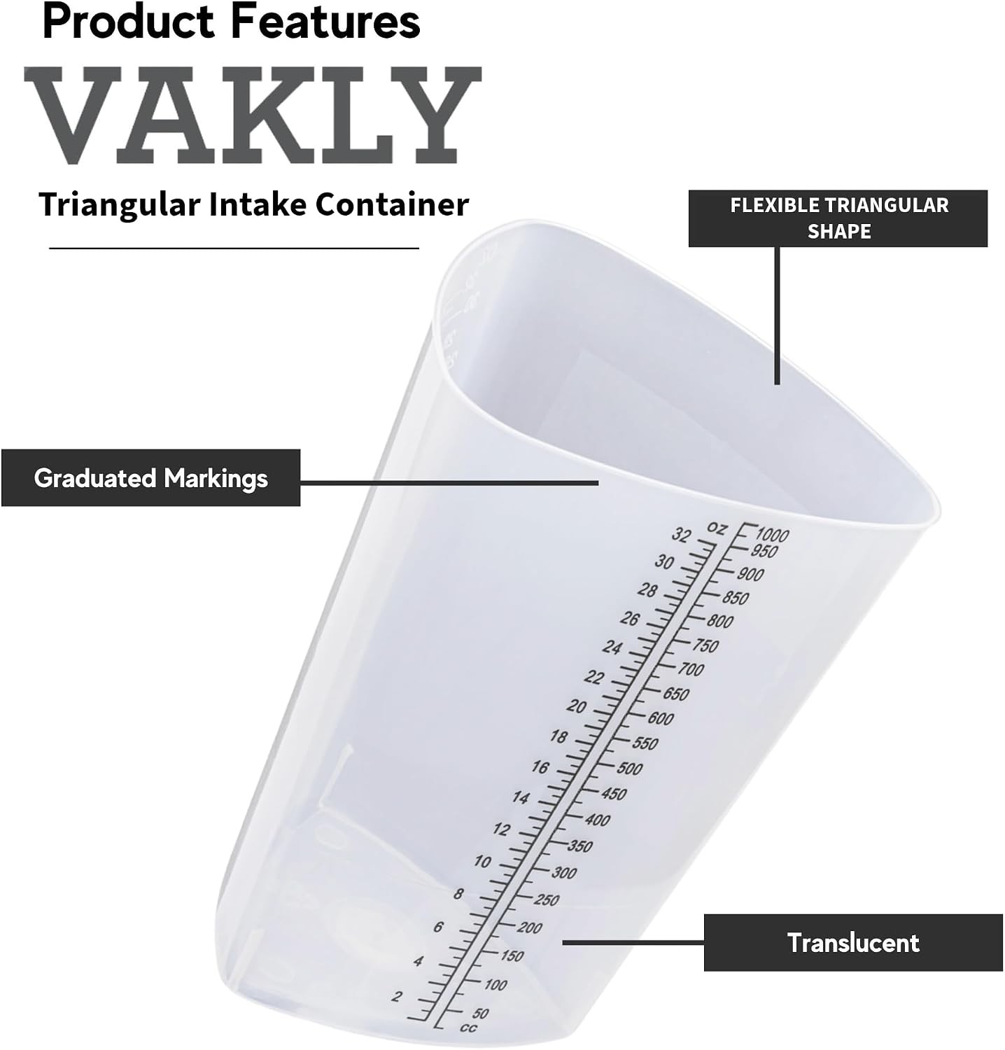 5 PACK Plastic Graduated Triangular Intake Output Container 32 ounce