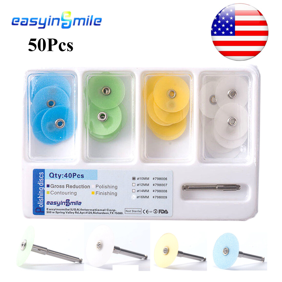 40pcs Dental Composite Finishing Polishing Discs Metal Bush Mandrel Easyinsmile