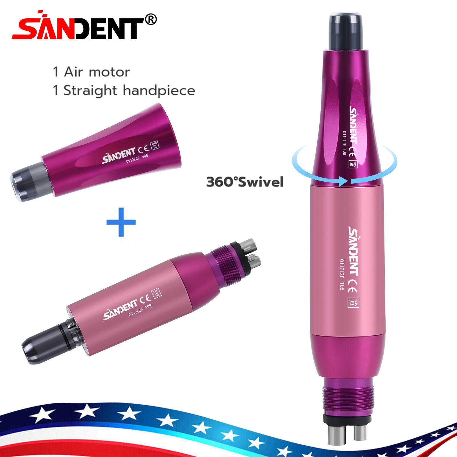 Dental Hygiene Prophy Handpiece Air Motor 4 Holes & Reduction 4:1 Nose Cone UPS