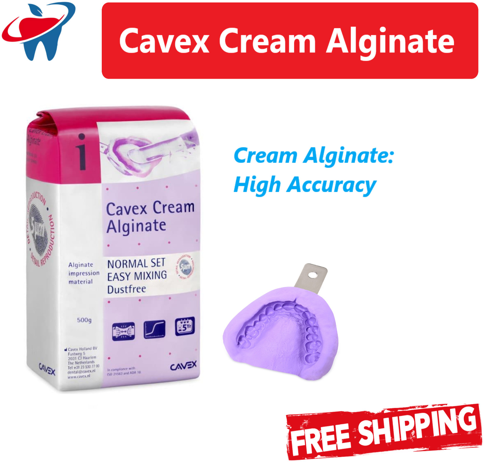 Dental Cavex Cream Alginate, VPS Impression Material Stable, Regular /Fast Set