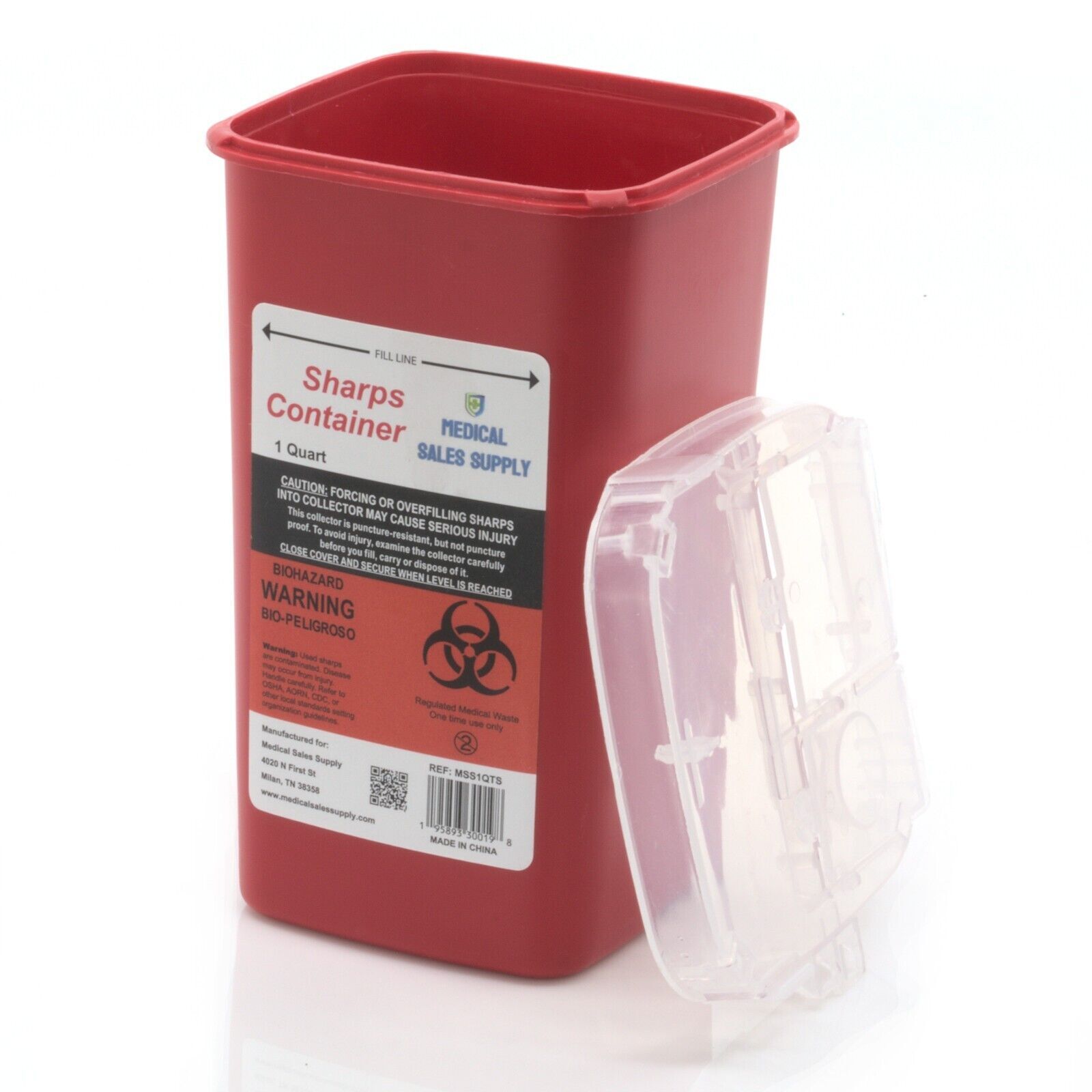Sharps Container with Flip Lid 1 Quart – Biohazard Needle and Syringe Disposal