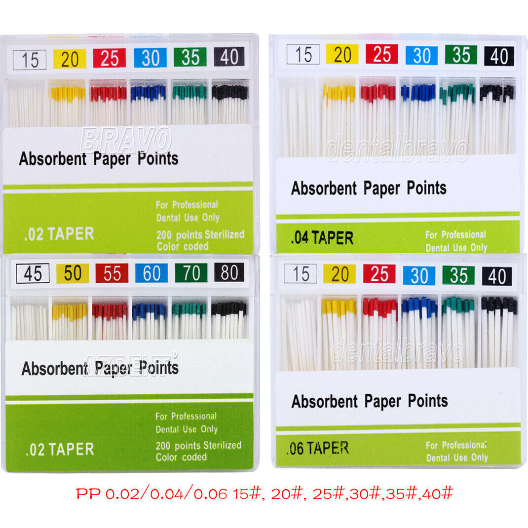 AZDENT Dental Endo Absorbent Paper Points Cotton Fiber Taper .02/.04/.06 15#-40#
