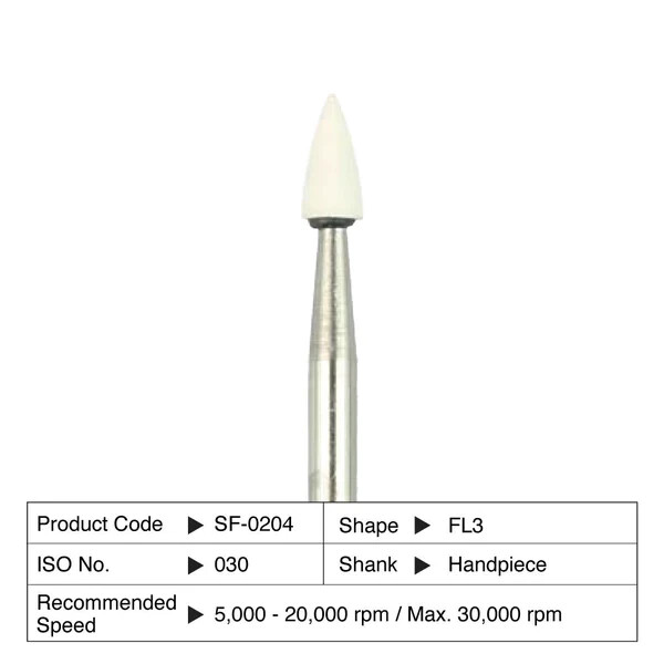 Dental Abbrasives-12 pc.Dura-White AluminumOxide Stones:Shank HP/Shape FL3 Shofu