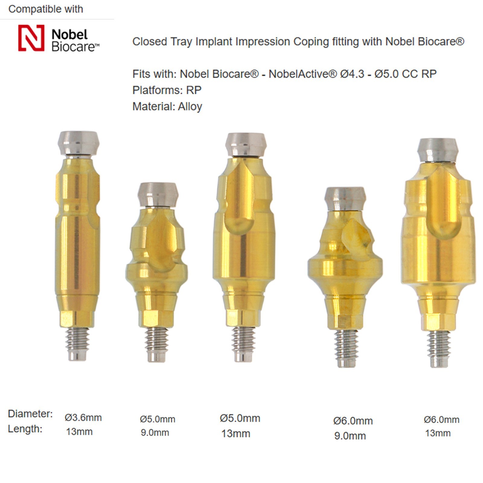 US Impression Coping Open/Closed Tray Conical Connection NP/RP For Nobel Biocare