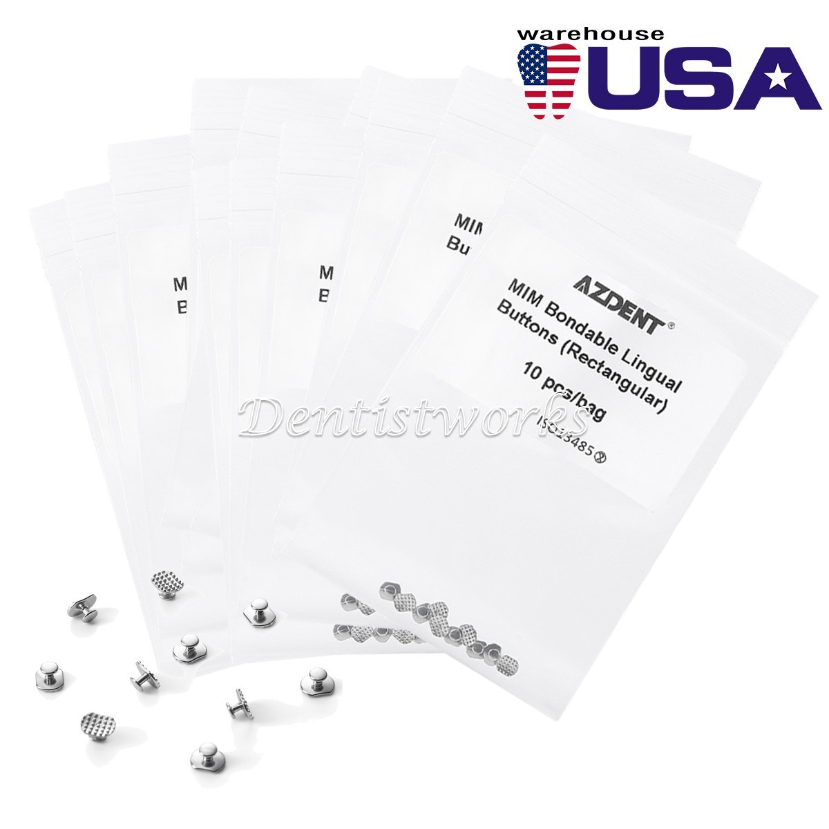 AZDENT Dental Orthodontic Metal Lingual Buttons Monoblock Bondable Rectangular