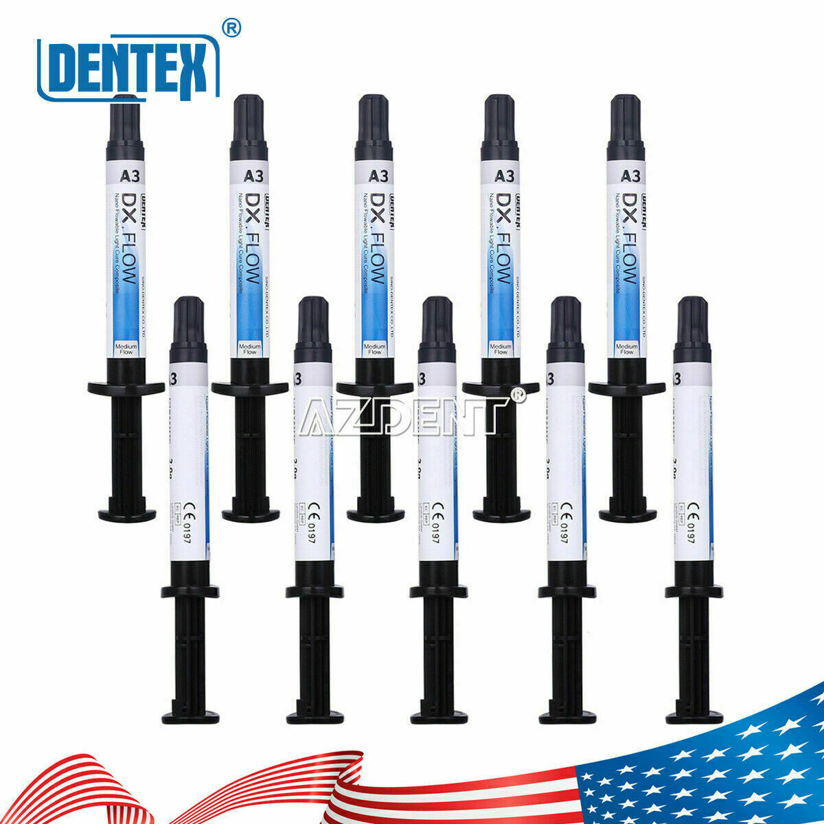 DENTEX Dental A3 Resin Flowable Light Cure Composite Medium Flow Restorations