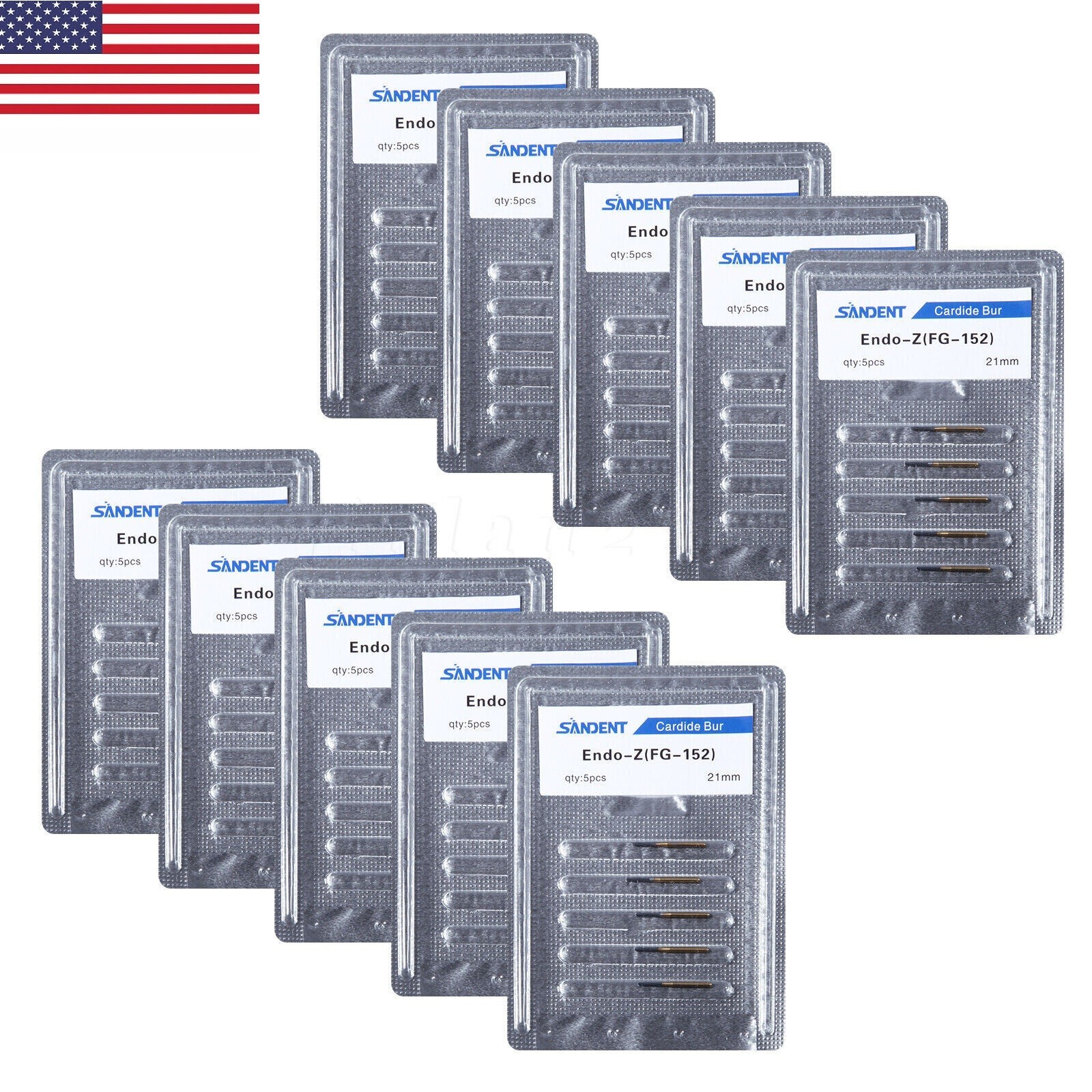 50PCS/10 box Dental Endodontic ENDO-Z Tungsten Carbide Burs FG Round Bur 21mm US