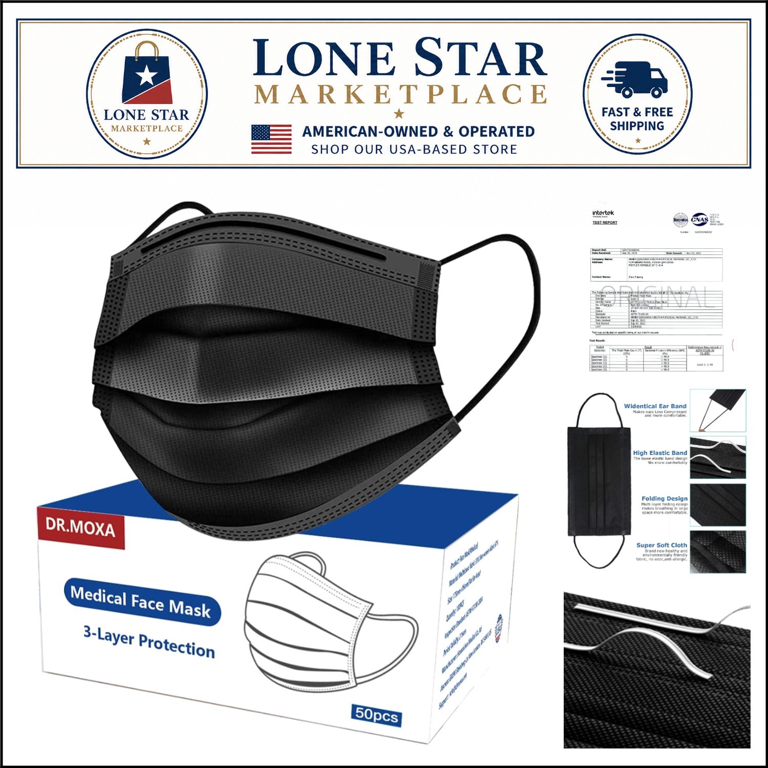 100 Stylish Black Face Masks – 3 Layer Protective Support with Adjustable Fit