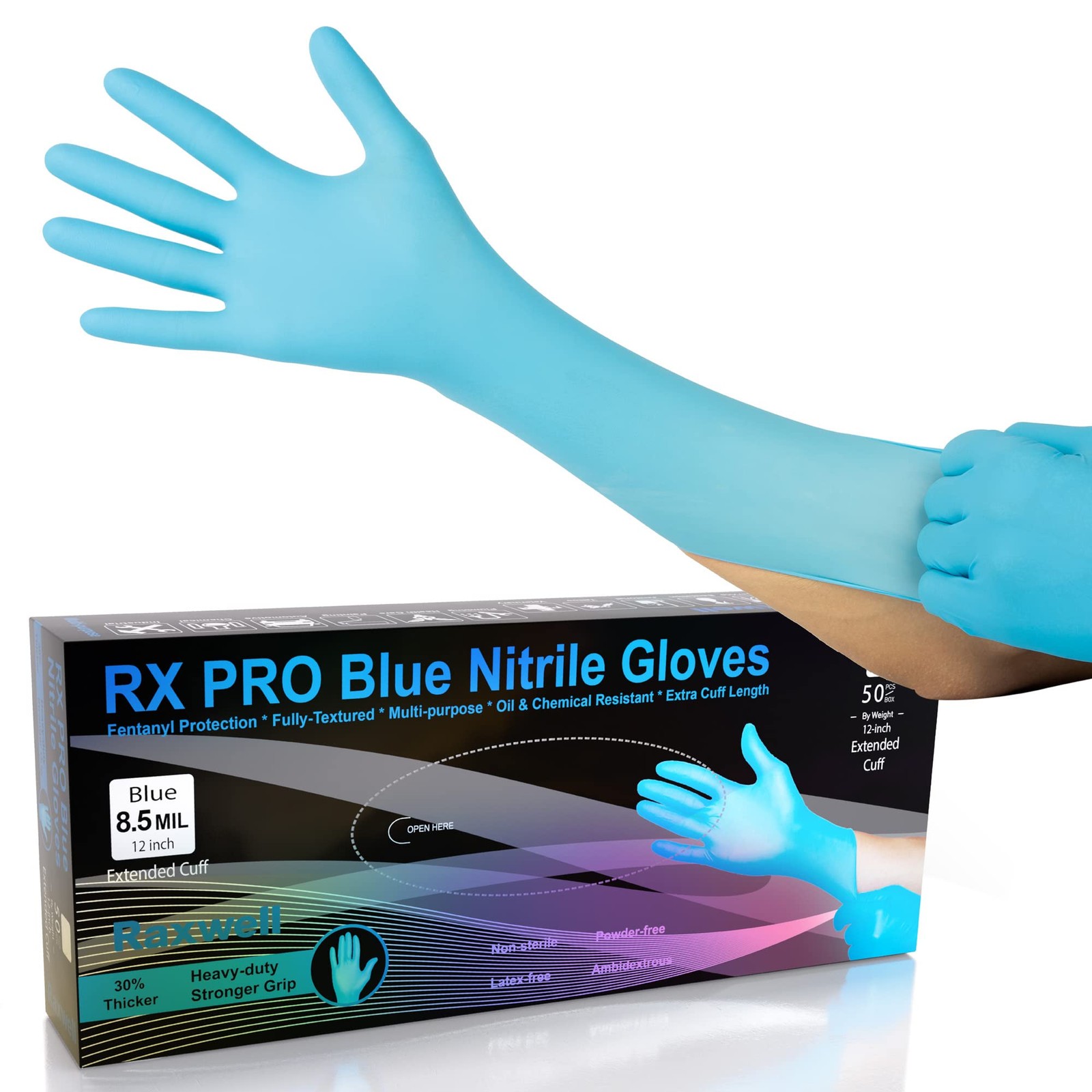 Raxwell Nitrile Dishwashing Gloves – Extended Cuff Heavy-Duty Waterproof Kitc…