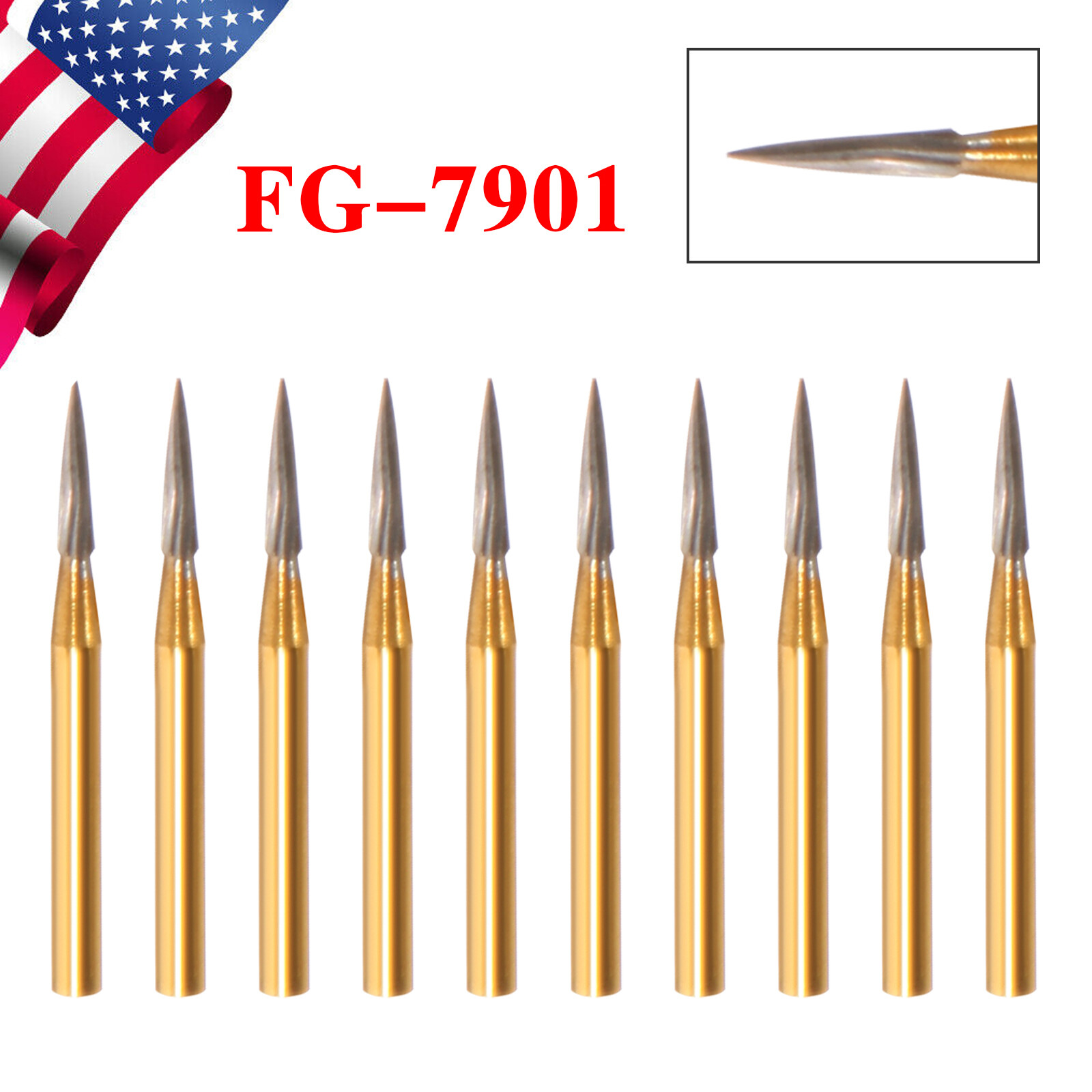 10*FG7901 Dental High Speed Trimming & Finishing Drills Tungsten Carbide Burs de