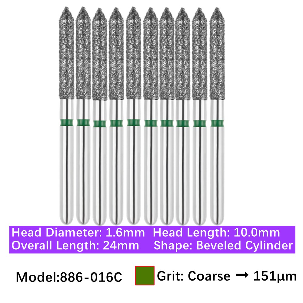 10/pk Dental FG Diamond Burs Beveled Cylinder 886-016C Coarse for High Speed