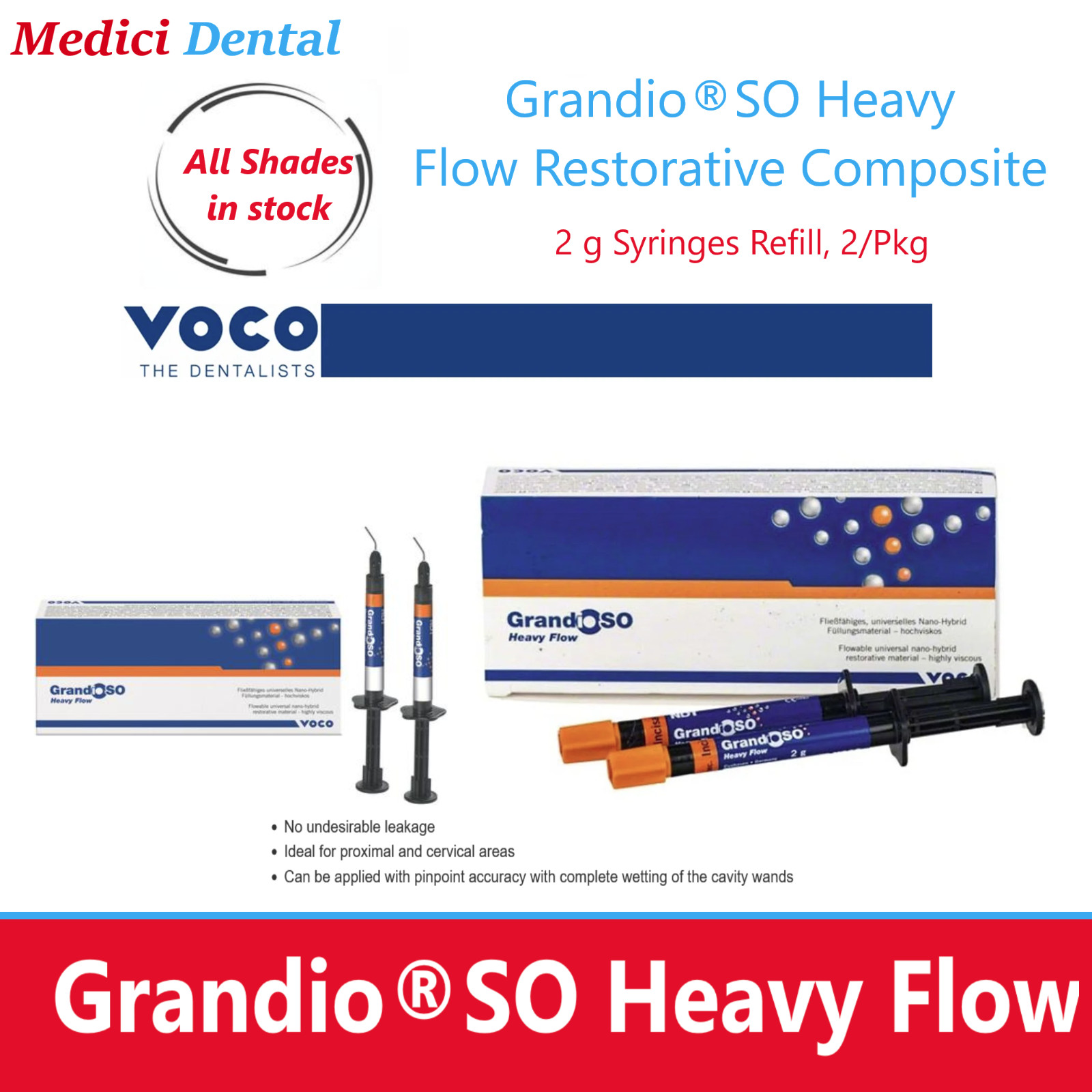 Dental Voco GrandioSO Heavy Flow Restorative Composite Syringe 2 x 2 g – Shades