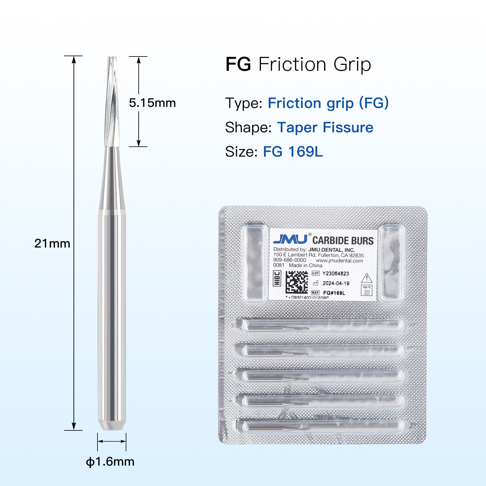 JMU Dental Carbide Burs Taper Fissure FG 169L 170 171 172