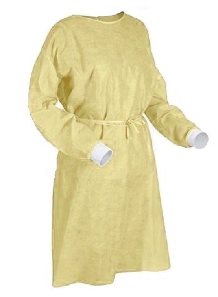 Isolation Gown Level 2 40gsm PP+PE KnitCuff, Exp05/29/26 Yellow (10 pcs)