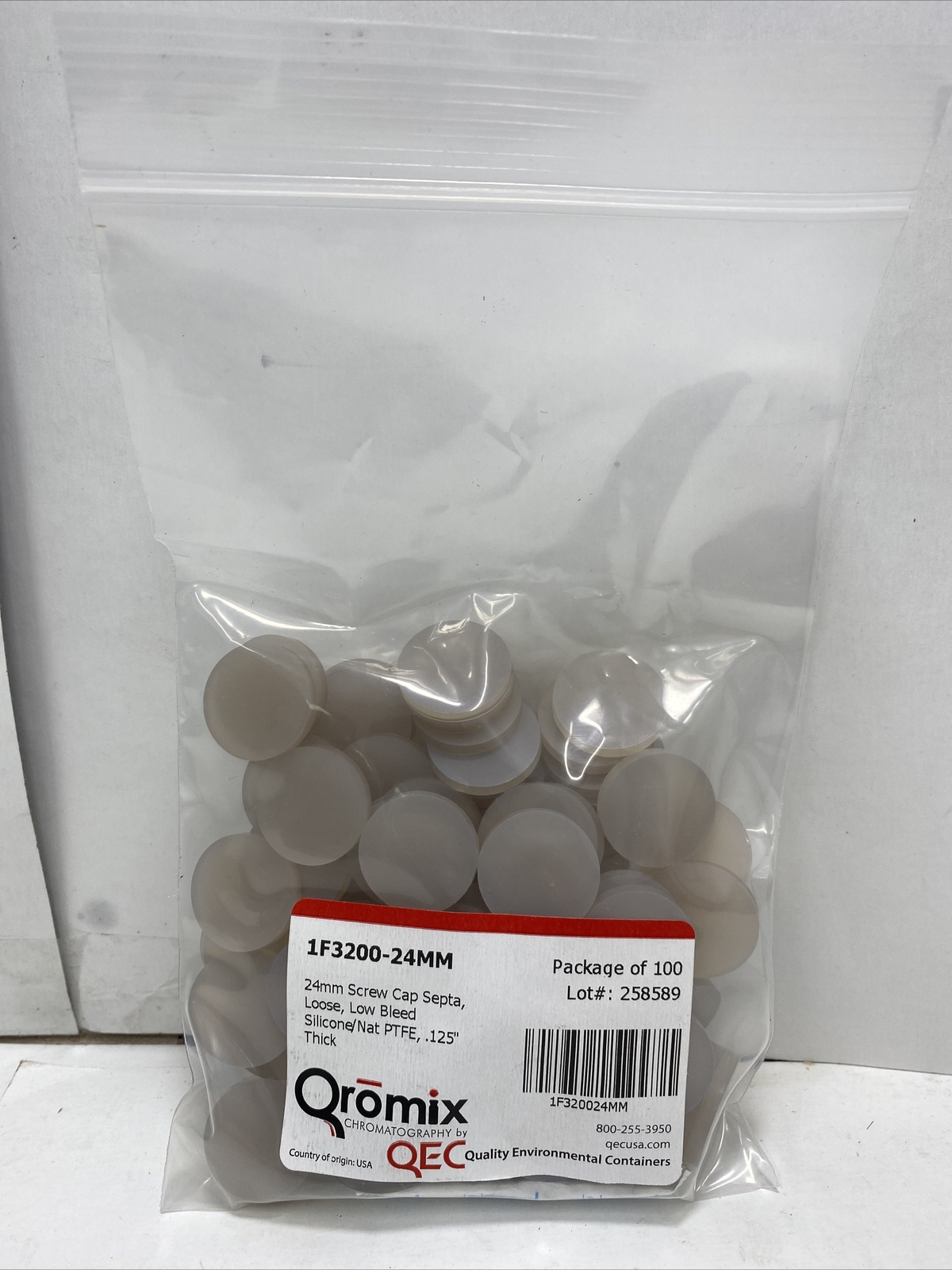 24mm screw cap septa looes low bleed silicone nat ptfe .125” thick qromix 1F3200