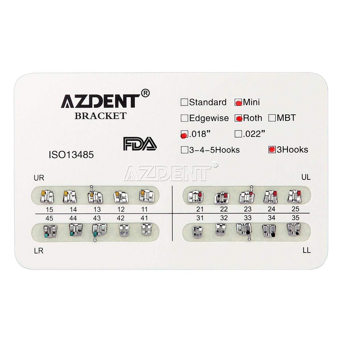 AZDENT Dental Ortho Bracket Braces Mini Roth.022 Hook 345/Arch Wire Nature Round