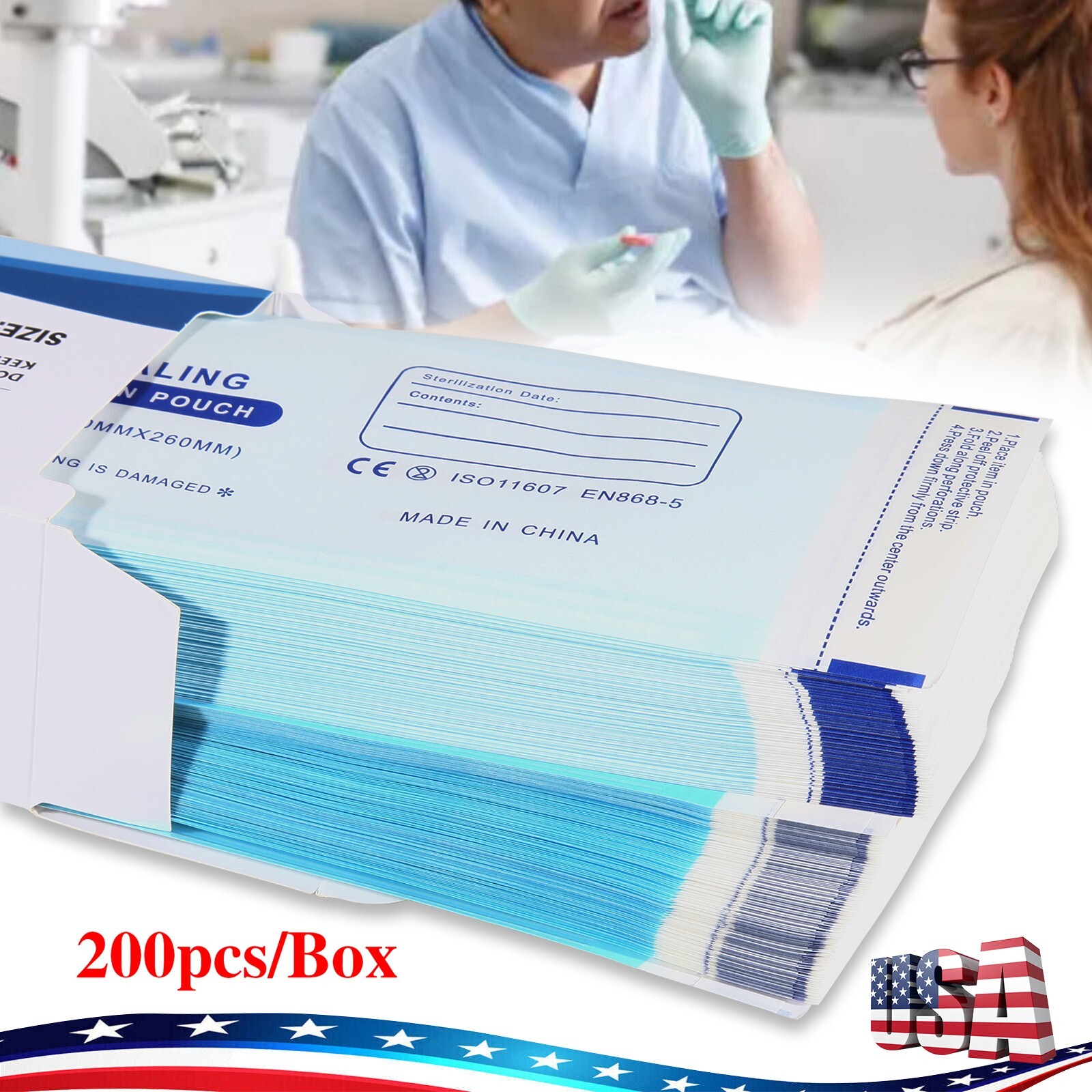 3.5″x 10″ Dental Self Pouch Sterilization Bag Pouches (200 Bags) DL
