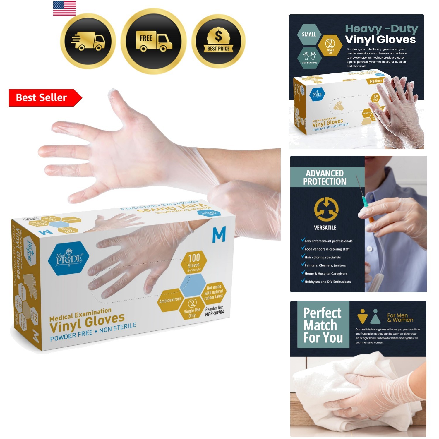 Disposable Medical Grade Vinyl Exam Gloves, Latex & Powder Free, Ultra-Strong…
