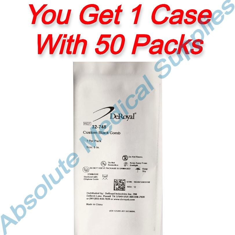 *50-Packs* DeRoyal Custom Comb 5″ Black Sterile-EO 32-748