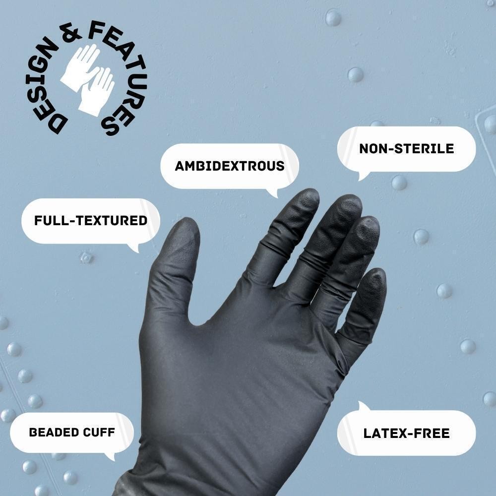X-Large 6 MIL Black Nitrile Powder Free Disposable Full Texture Gloves 72000 Pcs