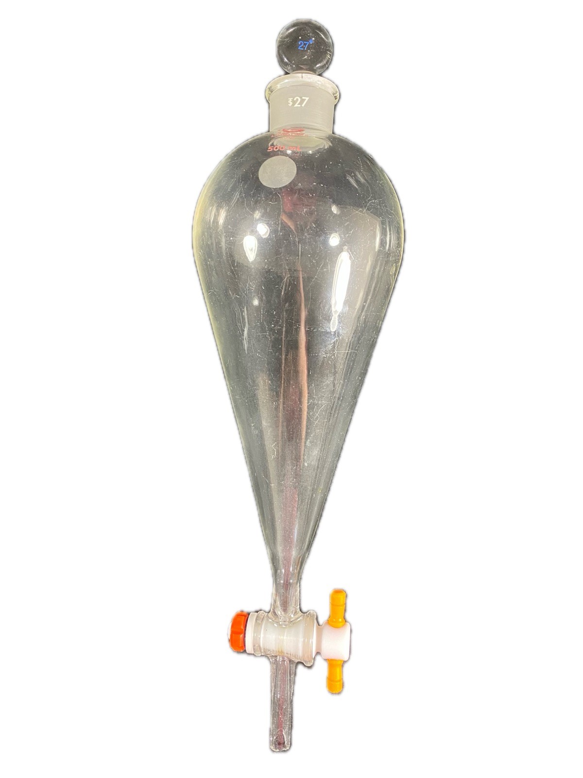 LABGLASS 500mL Squibb Glass Separatory Funnel Plastic Stopcock #27 LG-8420-108