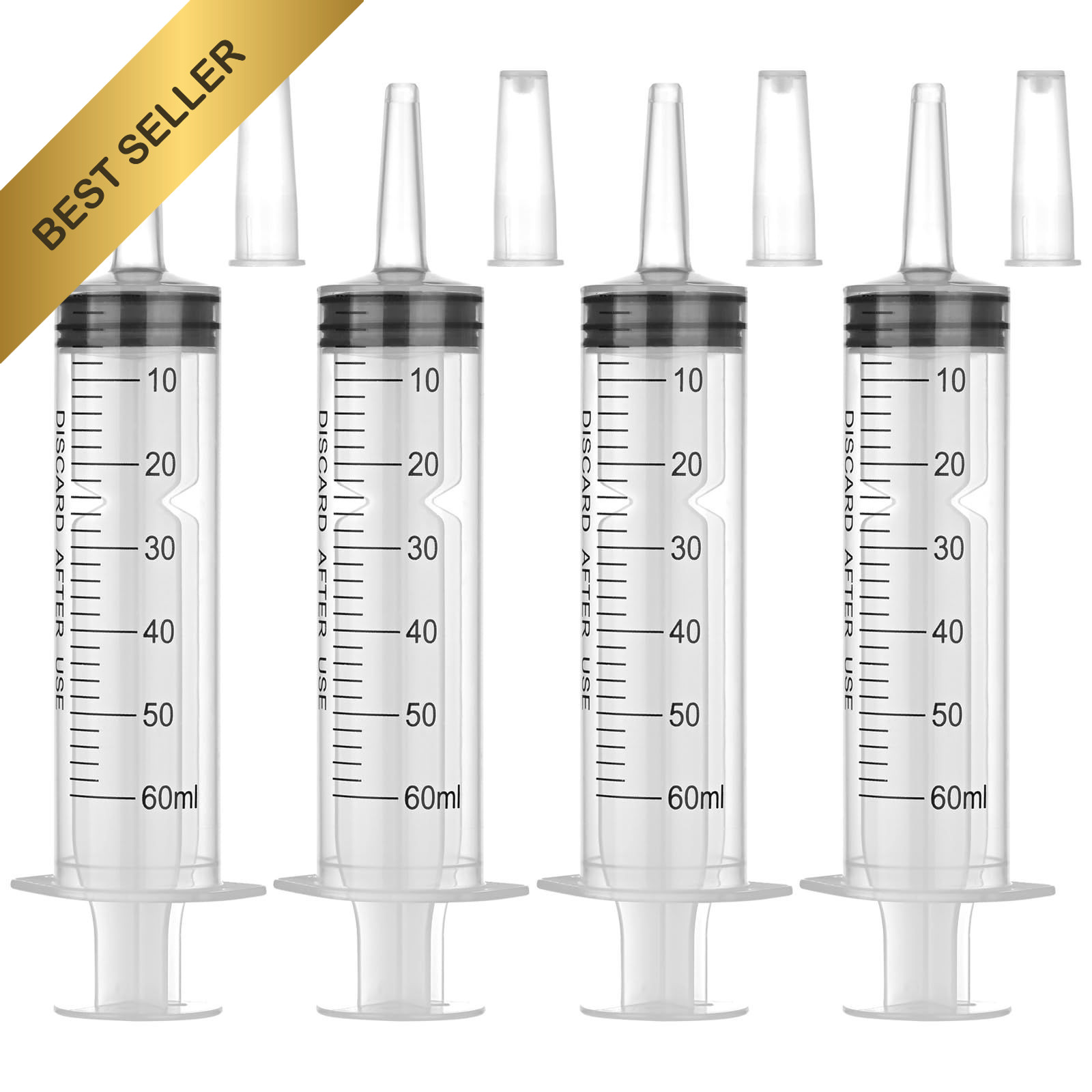 60ml Syringes 4 Pack Without Needle Plastic Liquid Syringe with Cap Adapter Pack