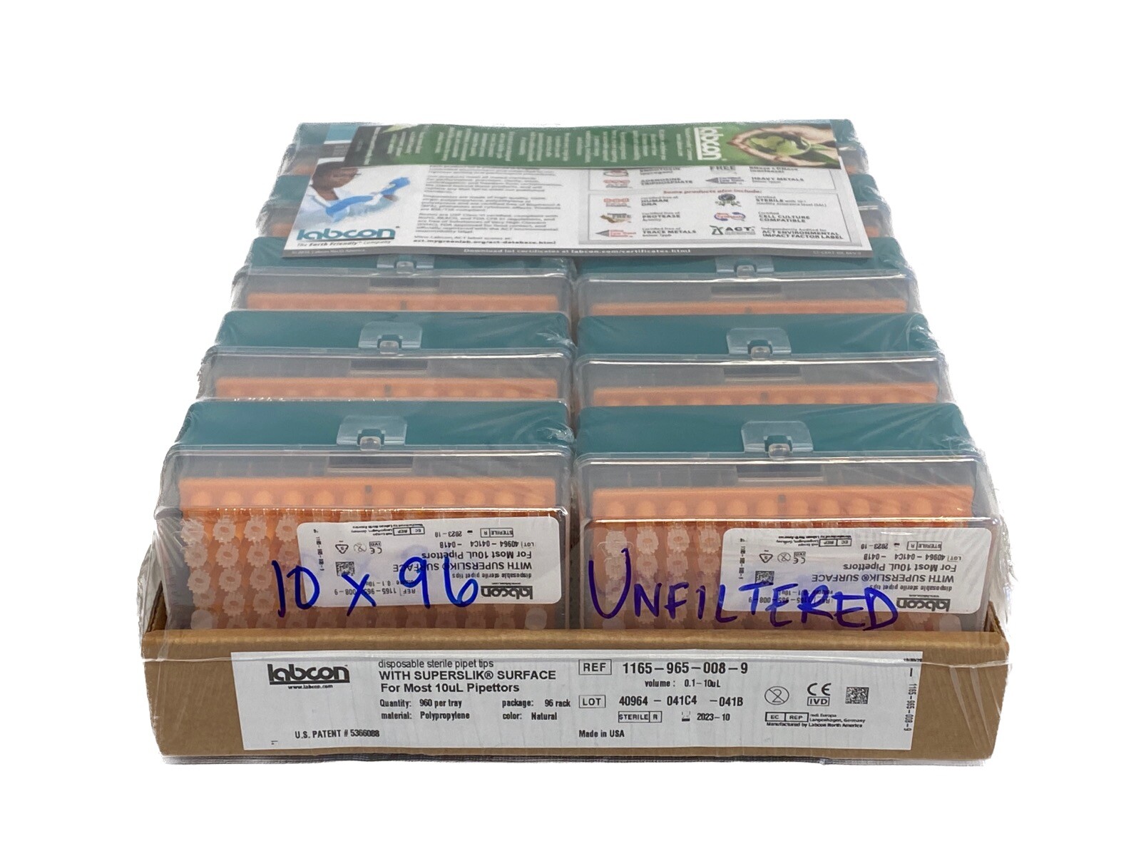 (960) LABCON 10uL Low Retention EL Pipet Tips SuperSlik Surface 1165-965-008-9
