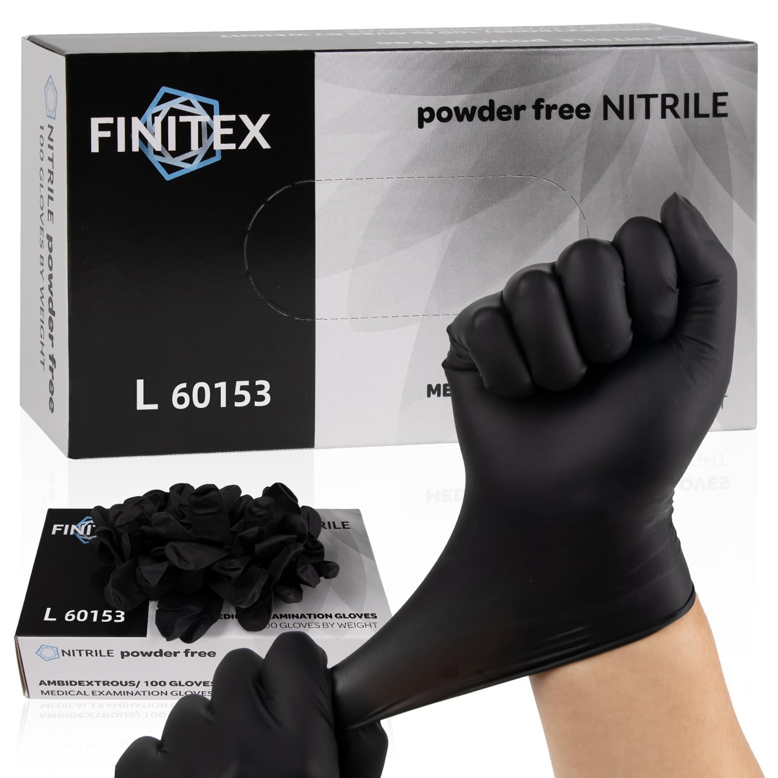FINITEX Nitrile Disposable Latex-Free Gloves Black – 3.5mil Small,