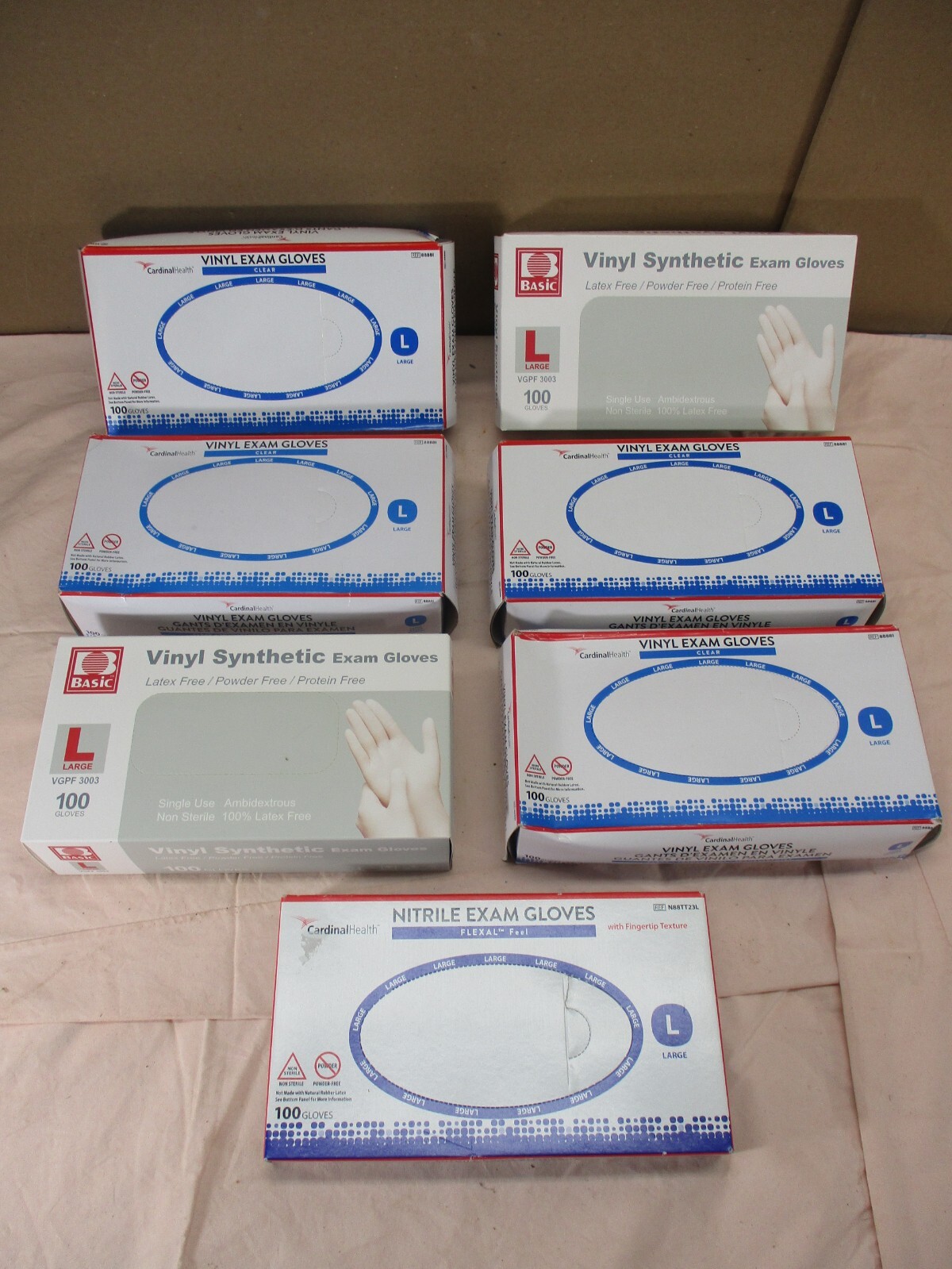 Vinyl Exam Gloves Clear Lot of 700 Cardinal Health Basic Size Large SEALED