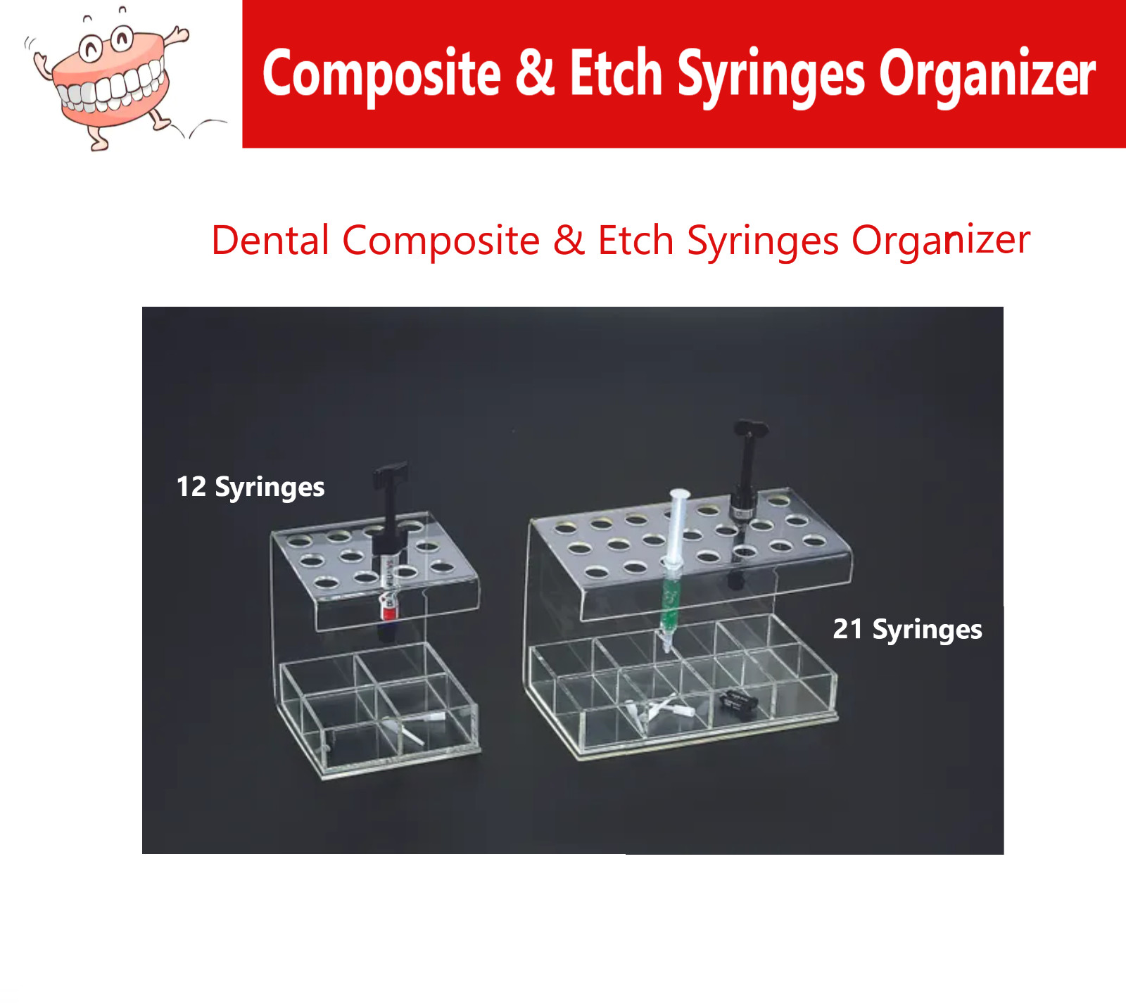 Premium Dental Composite & Etch Syringes Organizer (Can Hold 21 Syringes) #1402