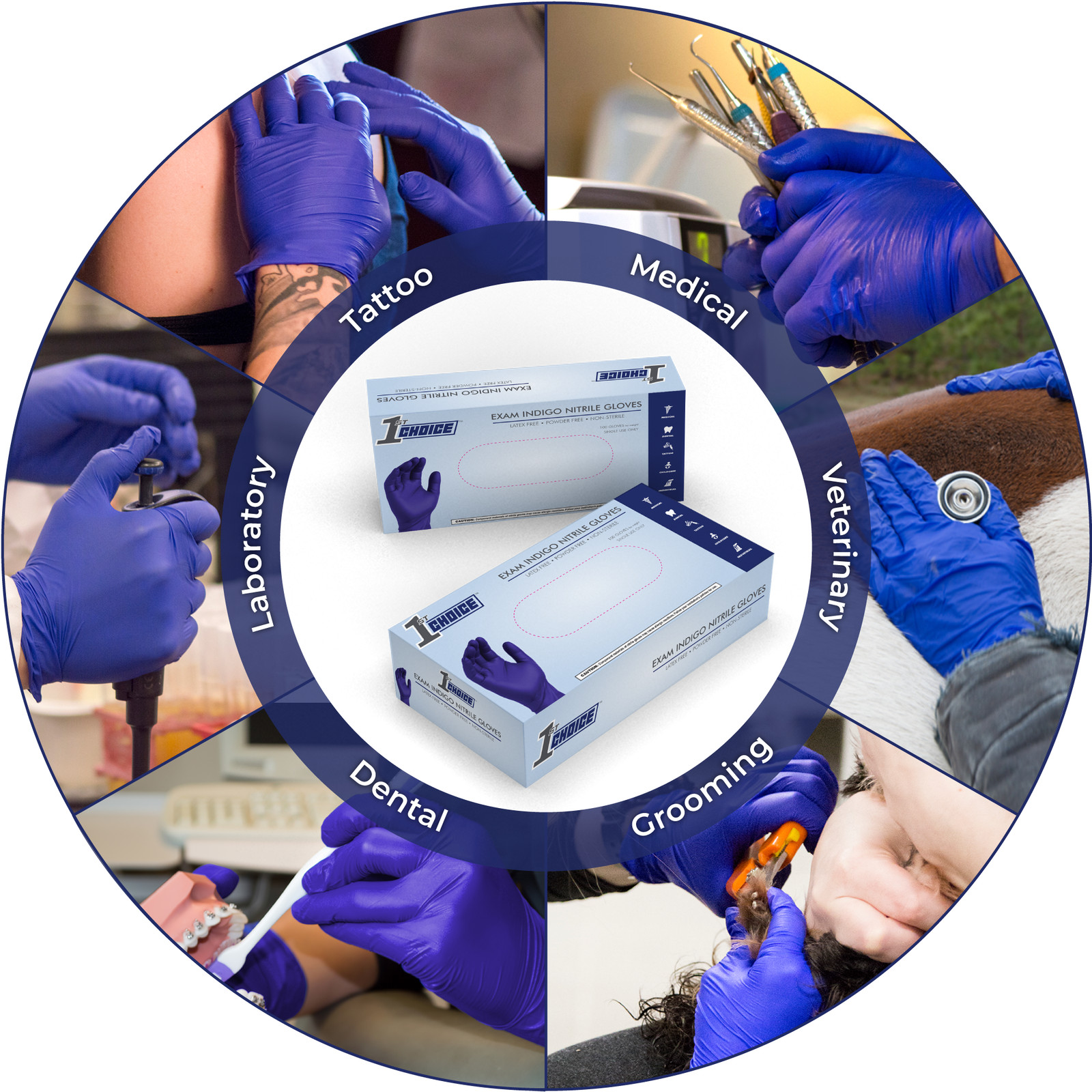 1st Choice Indigo Nitrile Disposable Exam/Medical Gloves 3 Mil, Latex-Free, 200