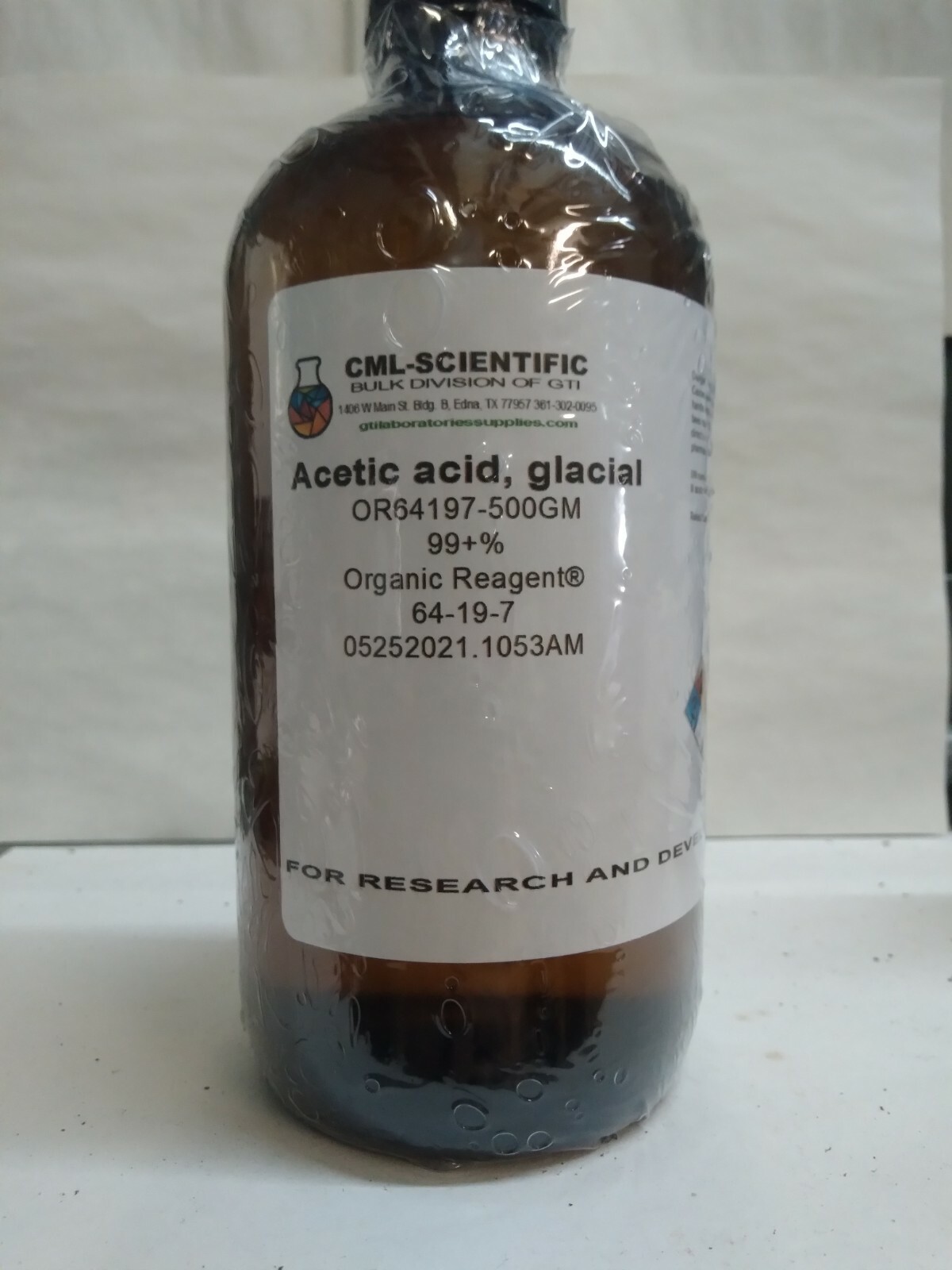 Acetic acid, glacial, 99+%, Organic Reagent® 500g