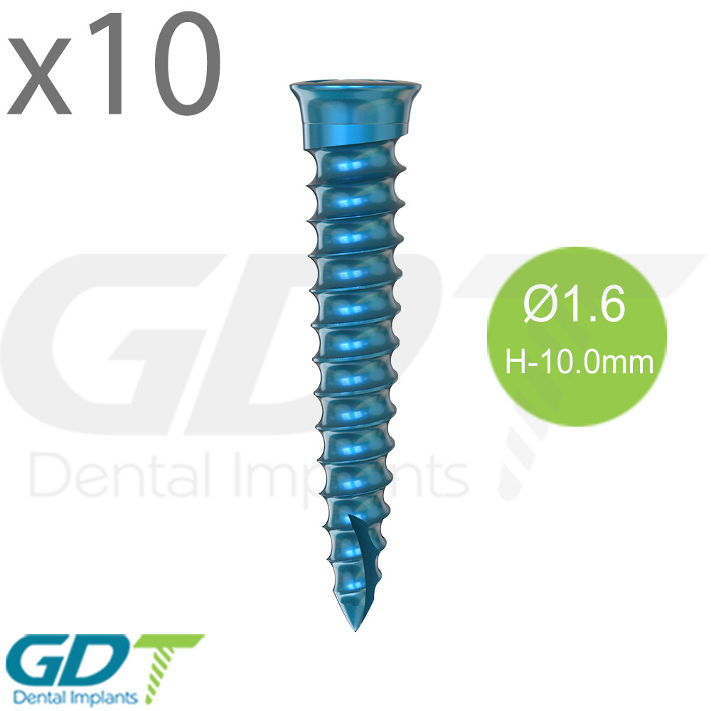 10 Self Drilling GBR Bon Screw Ø1.6mm, 10.0mm Membrane Fixation Dental Im plant