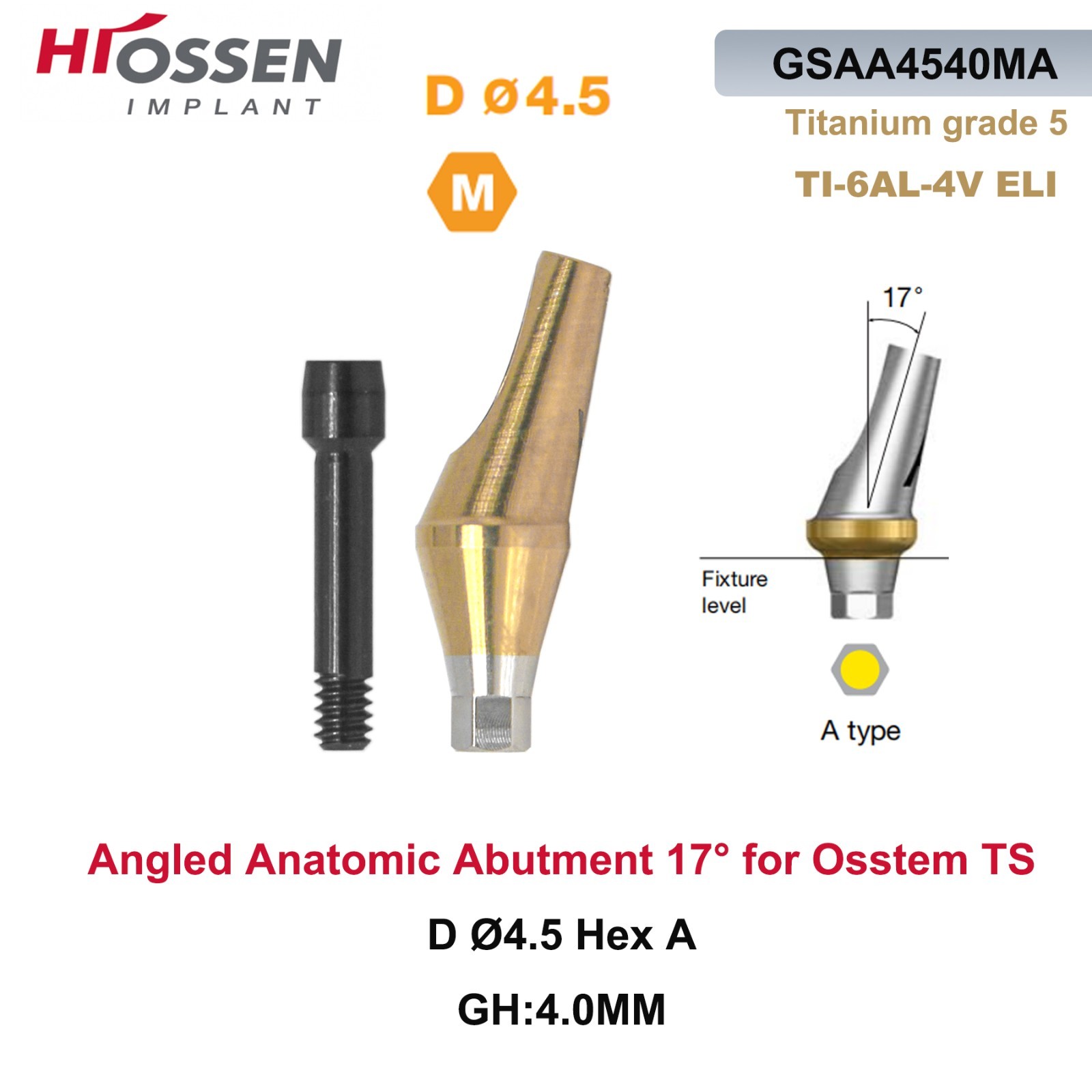 17° Angled Abutment Mini Hex A/B Type for Hiossen Osstem TS Mini Titanium Dental