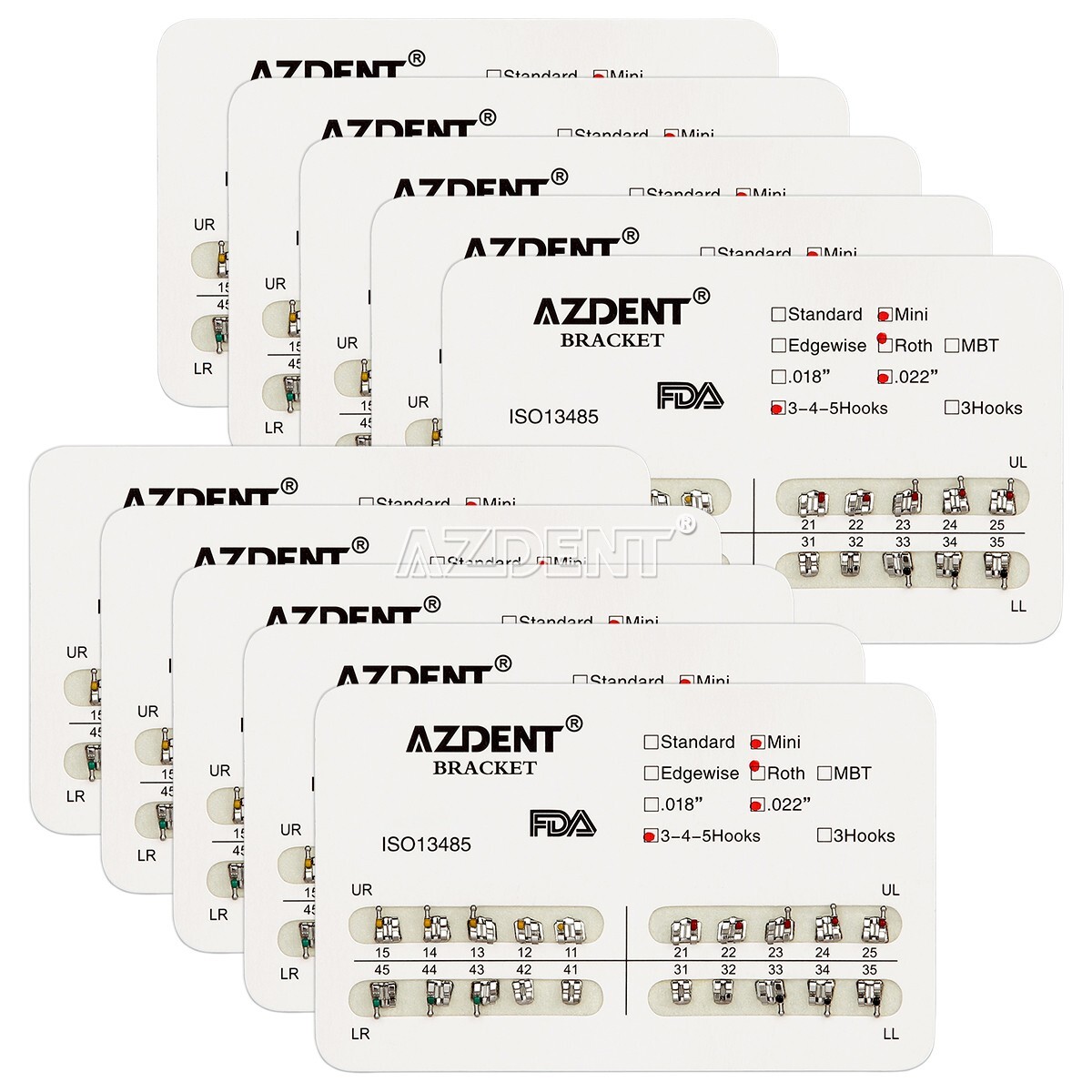 10 Packs AZDENT Dental Orthodontic Brackets Braces Metal Mini Roth.022 Hooks 345