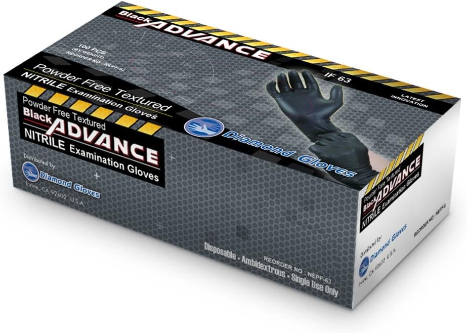 Industrial Powder Free Black Nitrile Gloves XS to XXL 6.3mil 10x100pcs/Bx