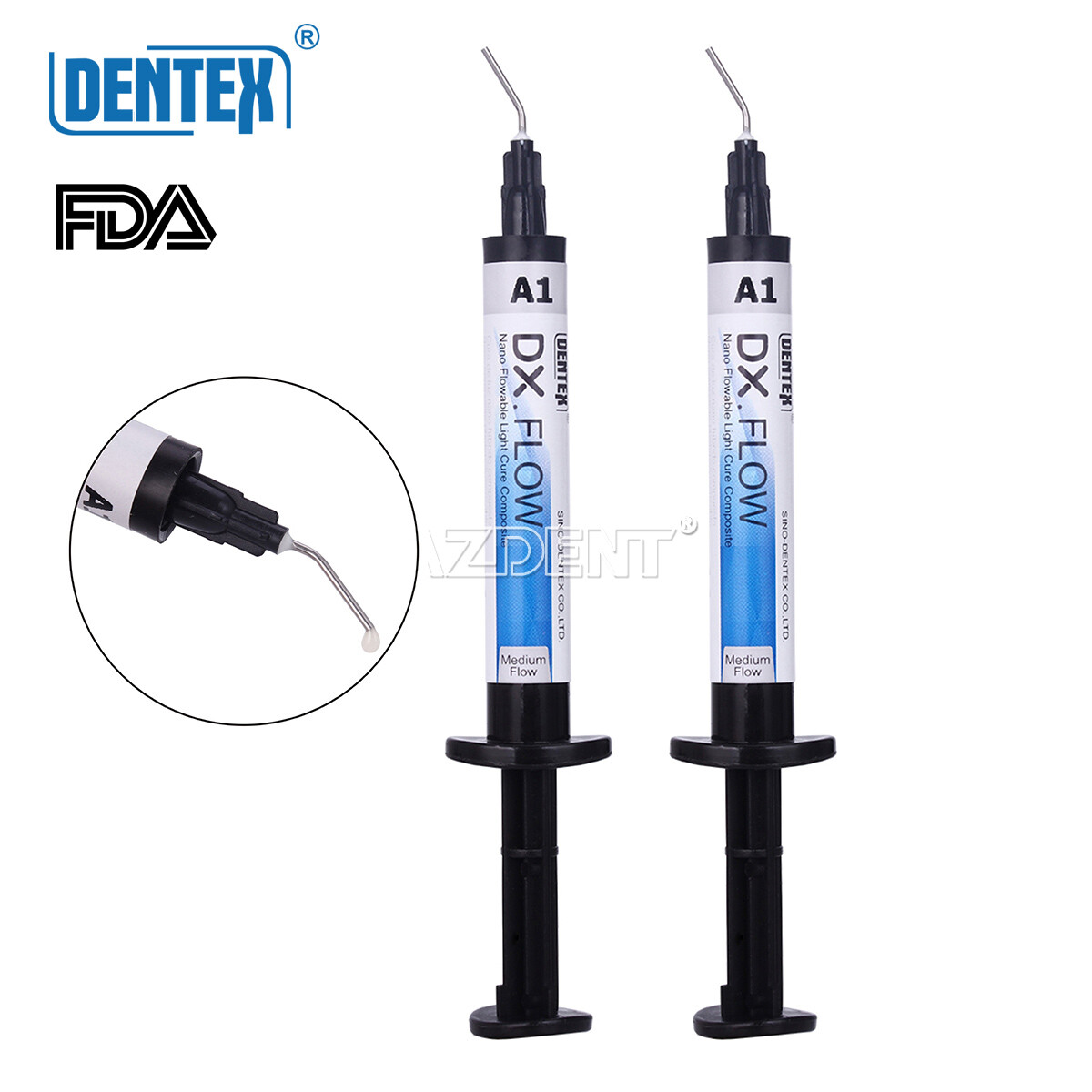 DENTEX DENTAL FLOWABLE LIGHT CURE COMPOSITE RESIN NANO MEDIUM FLOW A1 A2 A3