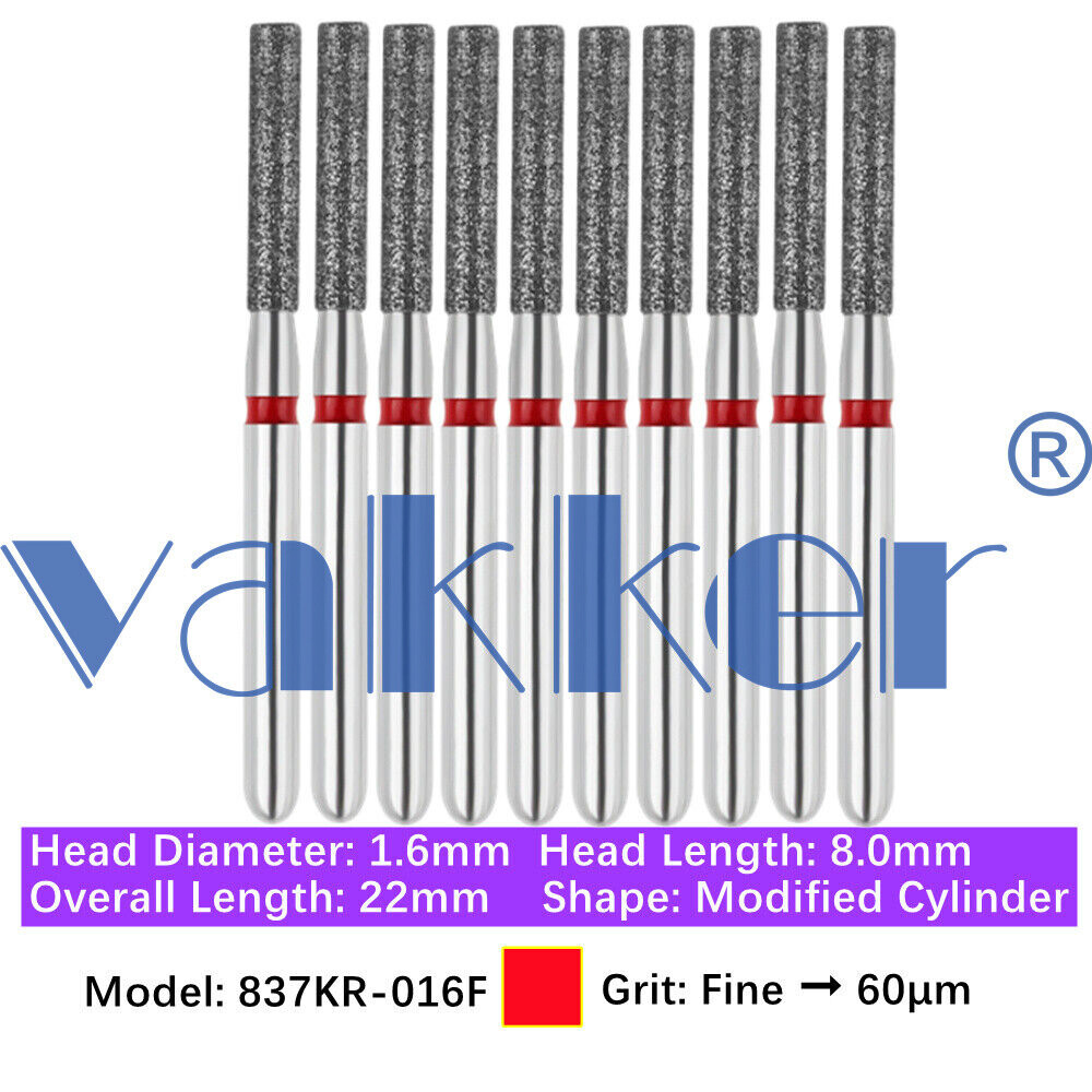 10pc Vakker Dental FG Diamond Burs Flat/Round End Cylinder Polishing Bur 835 838