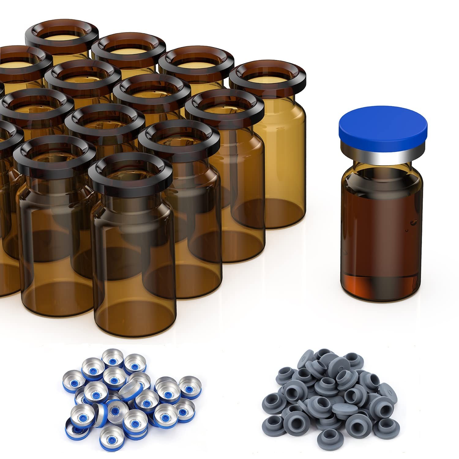 1000PCS Crimp Top Headspace 10mL Vials Aluminum Caps HPLC Lab Clear Glass Bottle