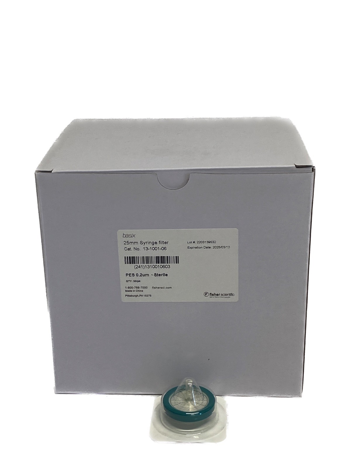 (50/Pk) FISHER SCIENTIFIC Basix 25mm 0.2um PES Syringe Filters Luer 13-1001-06